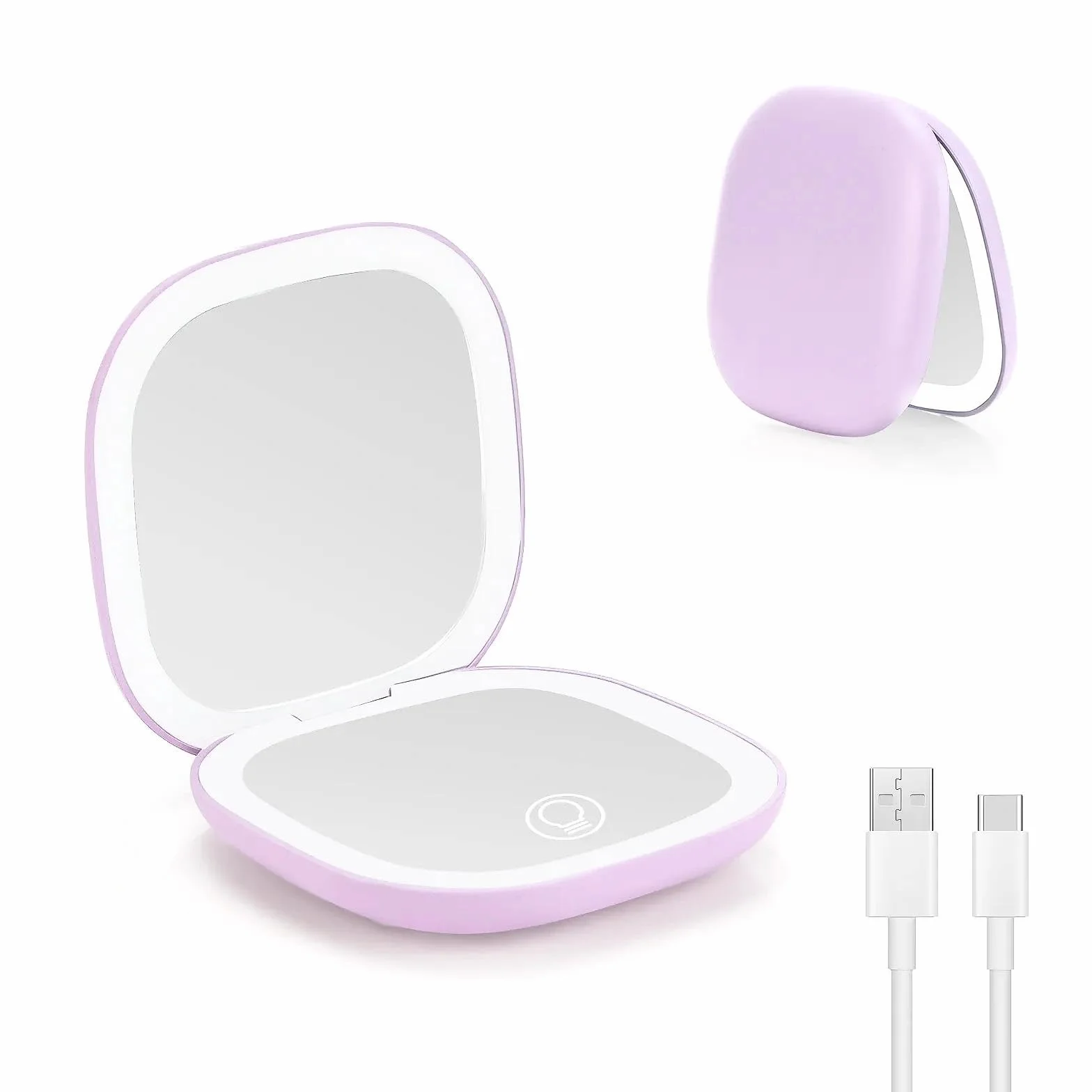 Collazoey LED Espejo de Maquillaje 1X/10X Aumentos USB Recargable 3 Luces Ajustable Plegable Portátil Viaje Morado