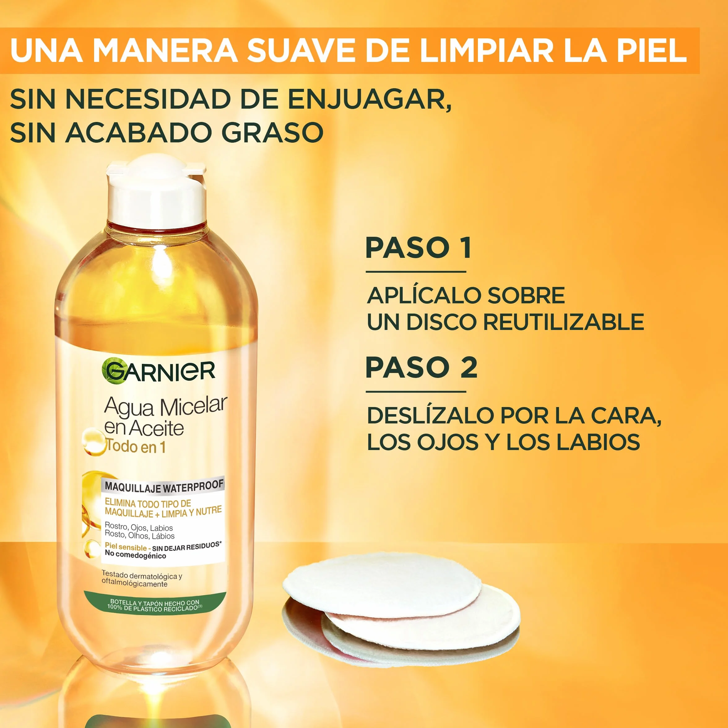 Garnier Skin Active Agua Micelar En Aceite Pack 2X400Ml +1X100Ml Desmaquillante Labios Ojos Rostro