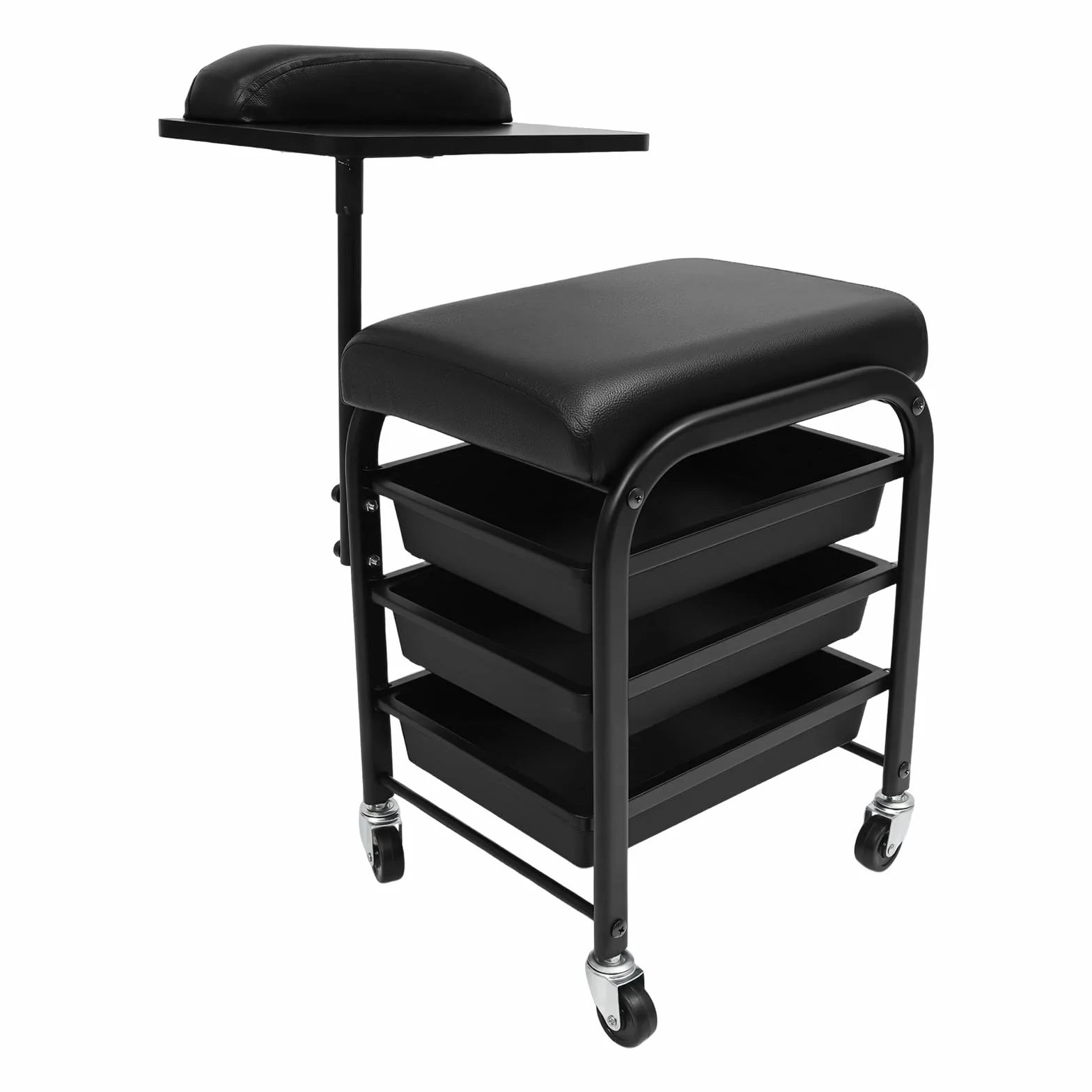Silla de manicura con carrito extensible 3 cajones 360° soporta 75 kg negro