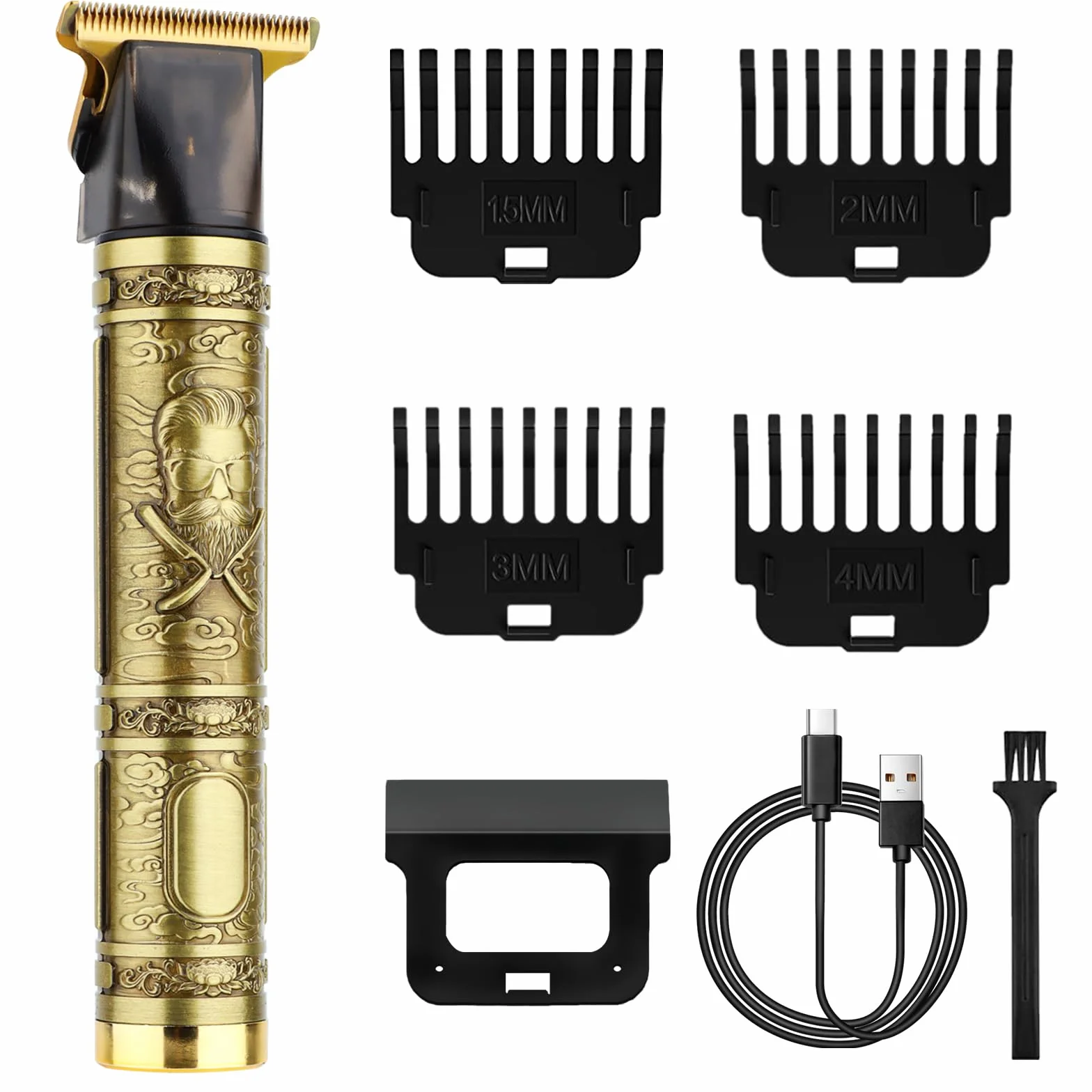Cortapelos Hombre Profesional Recargable, Máquina Cortar Pelo con 4 Peines-guía, Recortadora de Barba USB