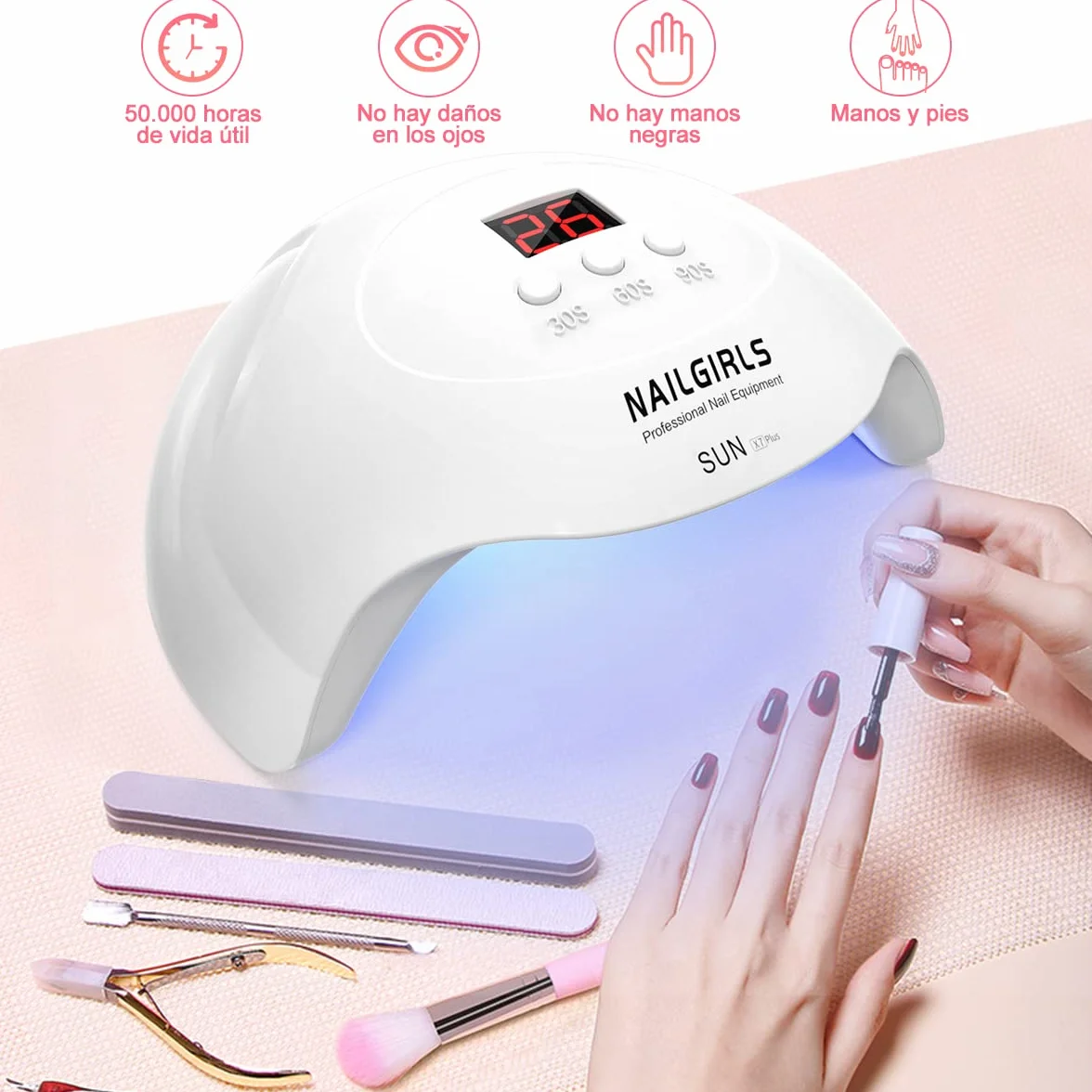 NAILGIRLS Lámpara UV LED 36W con 3 Temporizadores 18 Cuentas de Luz para Uñas Secador Profesional Pantalla LCD