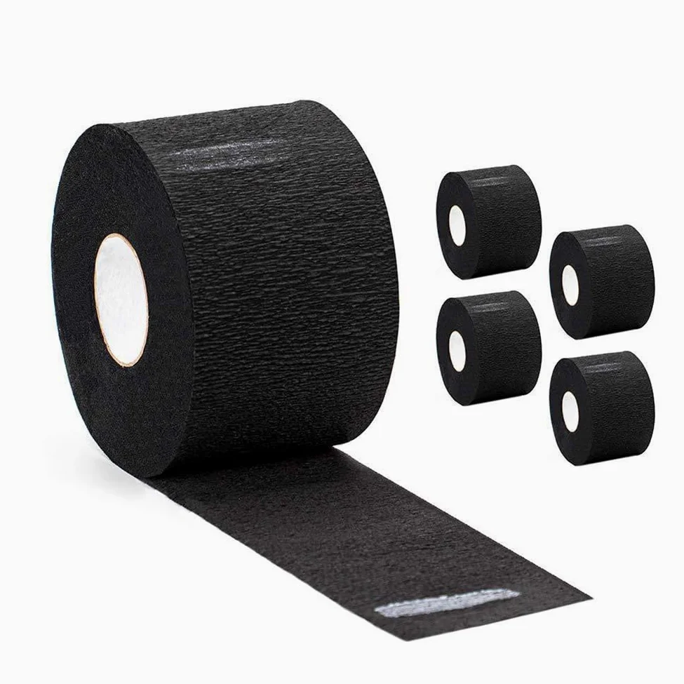 2 rollos de tiras de papel negro para el cuello, banda para el cuello de peluquería, tiras de papel para peinar, suministros de corte de pelo para salón de peluquería, tienda