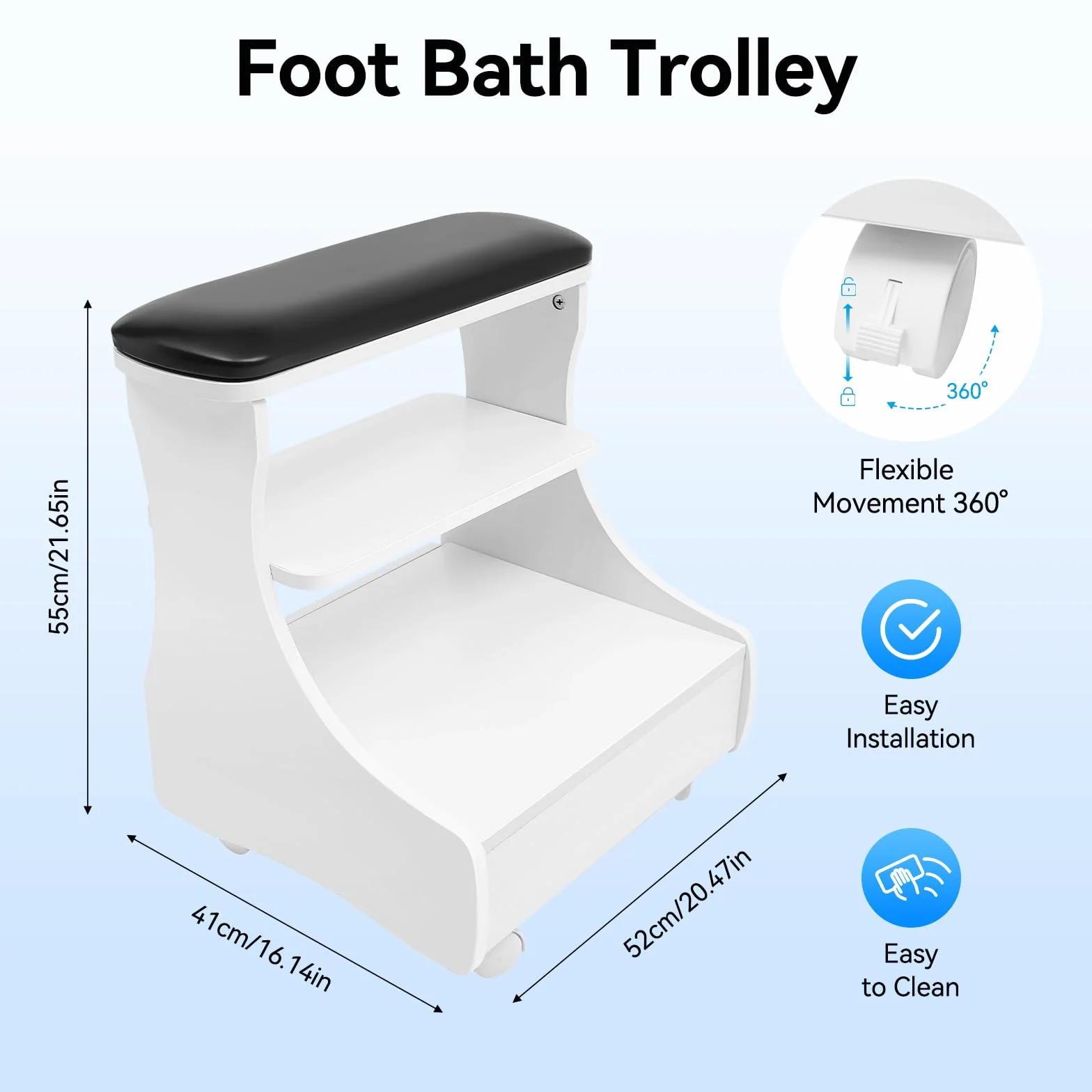 Reposapiés Pedicura, Manicura Funiture Trolley con Ruedas, Taburete de Baño de Pies Trolley, Reposapiés para Cuidado de Uñas, Reposapiés, Soporte Ideal para Salón de Belleza, Salón de Uñas (Negro)