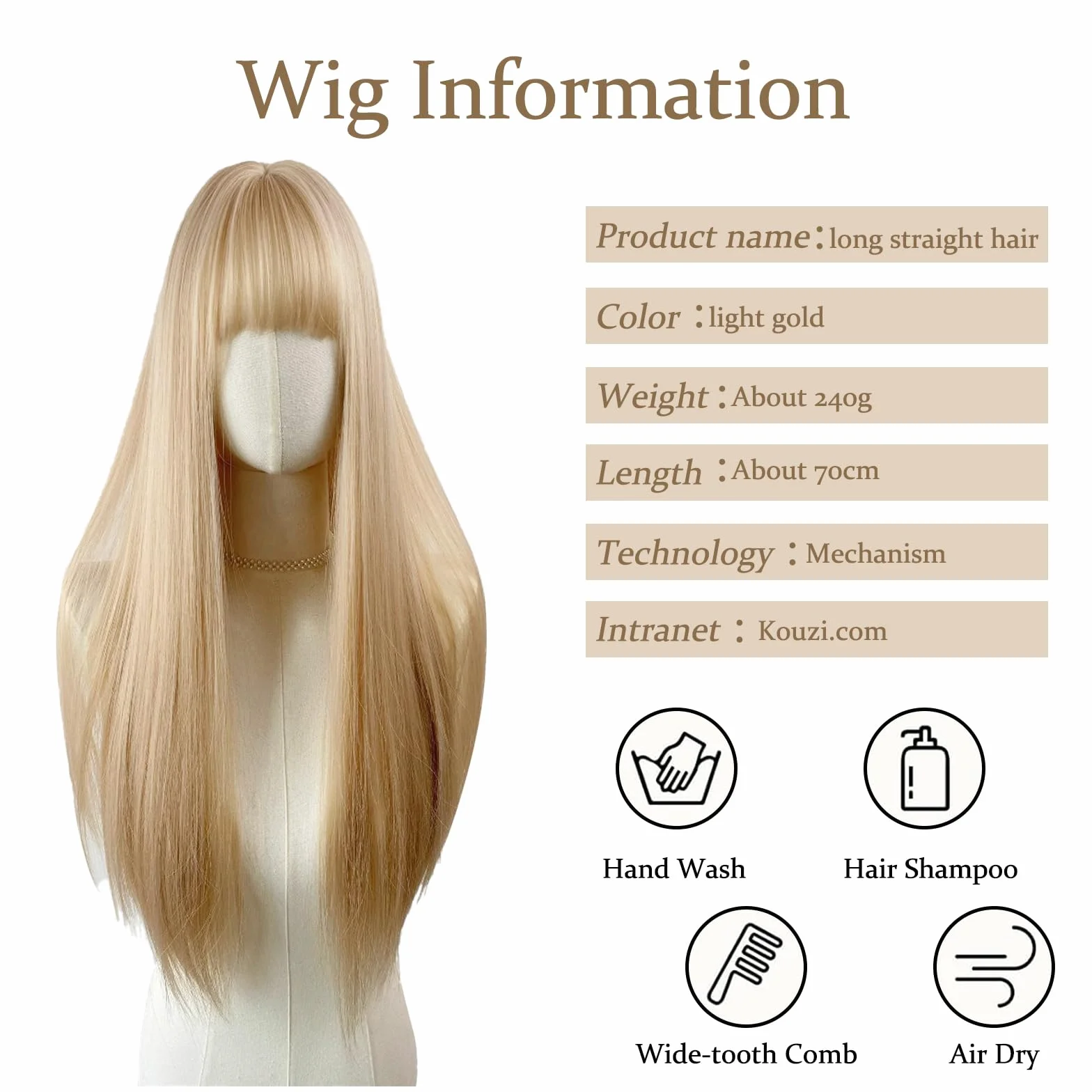 Pelucas Largas Lisas Rubias para Mujer con Flequillo, Pelo Sintético, para Fiesta Cosplay Halloween
