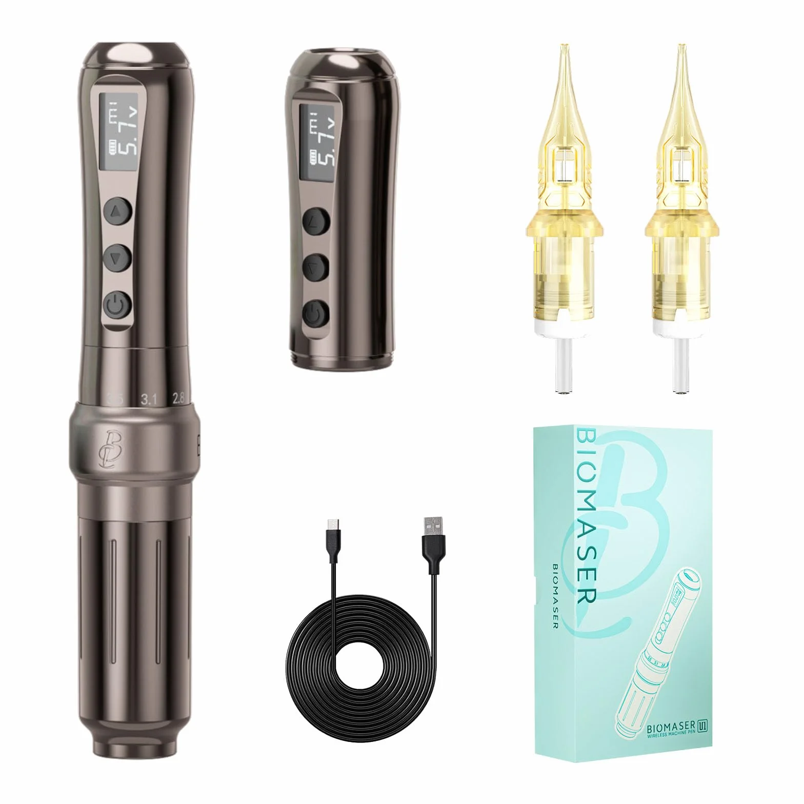 Biomaser Wireless Semi Permanent Maquillaje U1 Permanente Lápiz Inalámbrico Ajustable en Seis Tiempos Pantalla OLED para Maquillaje con 2 Batería 1000mAh