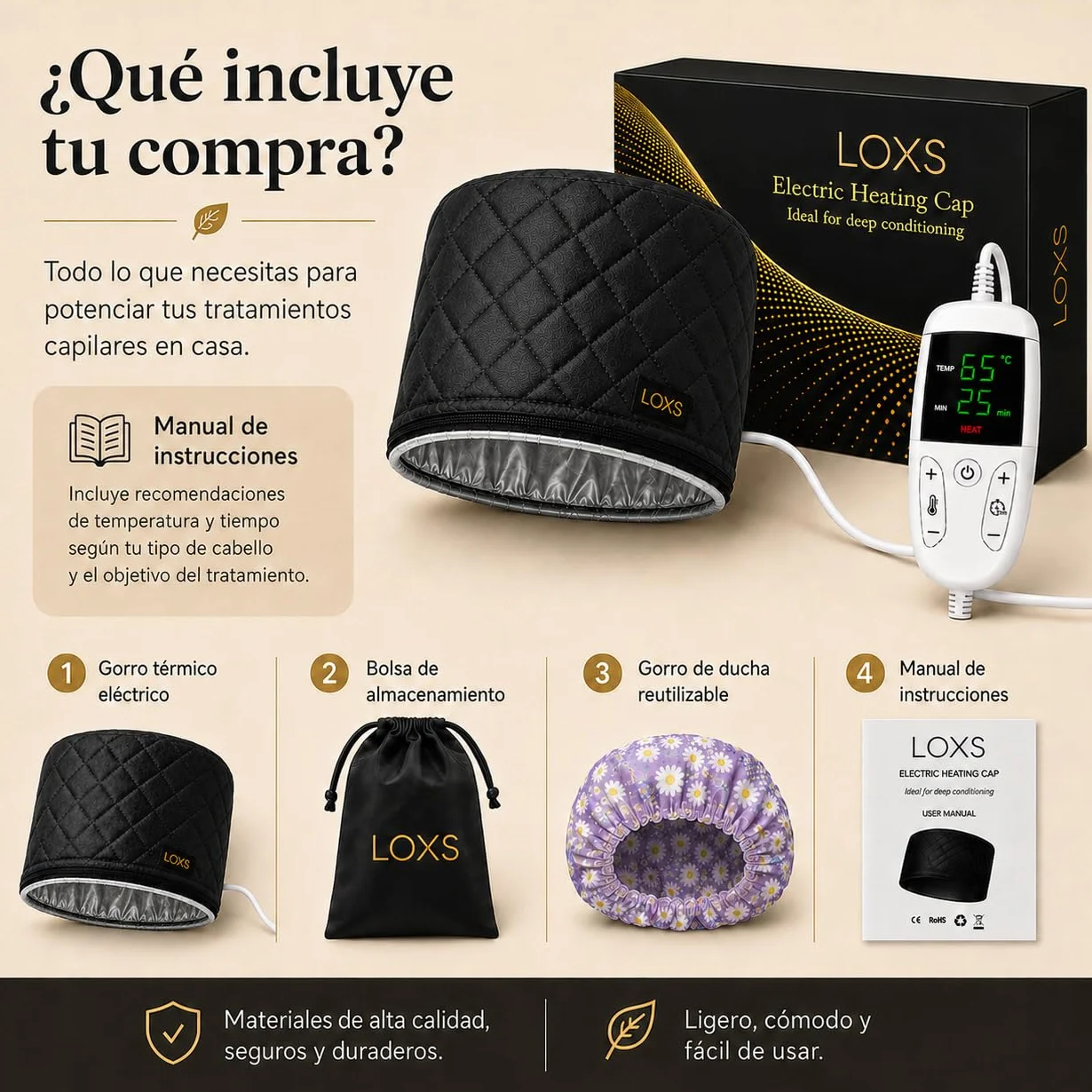 LOXS Gorro Termico Peluqueria con Temperatura y Tiempo Ajustables, Hair Steamer para Mascarillas y Aceites
