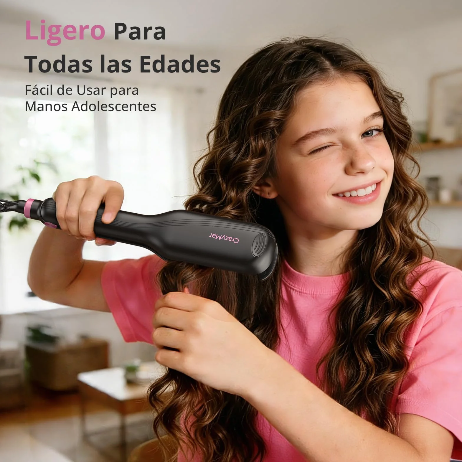 CrazyMar Rizador de Pelo Ondas, 25mm Plancha Ondas Surferas-Calentamiento Rápido 15s, Ondulador de Pelo Iónico con 9 Temperaturas + 4 Temporizadores, Fijación 24h y Antiquemaduras, Pantalla LED