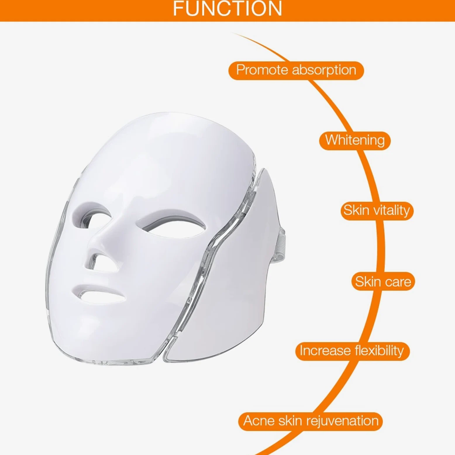 7 Colores Terapia de luz LED Mascarilla Cuello Rejuvenecimiento de la Piel Fototerapia Máscara de Belleza Anti Acné Apriete la Piel Aclare la máquina Salón de Belleza Cuidado de la Piel,Oro