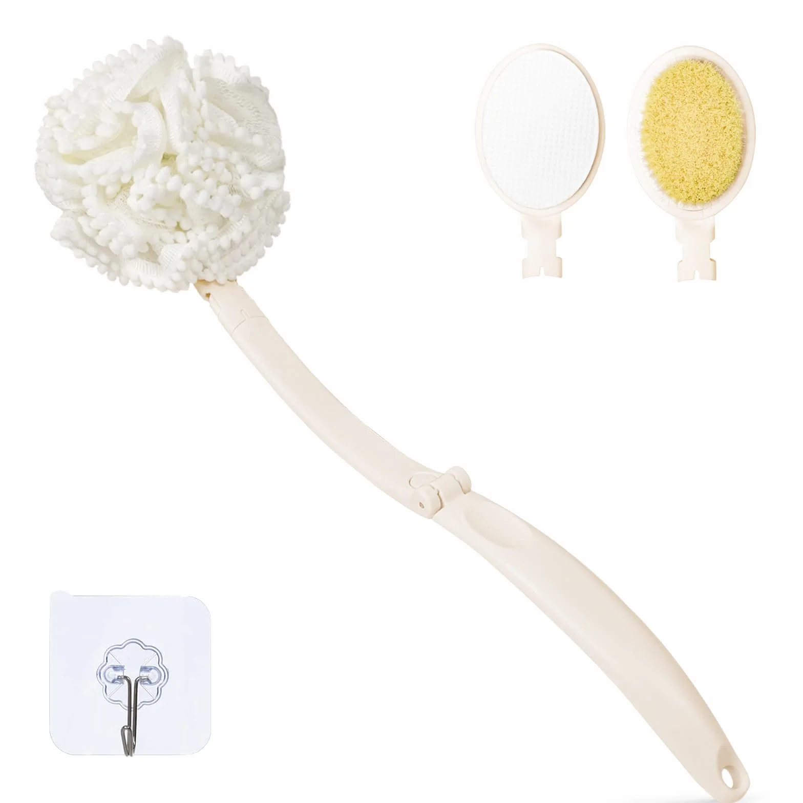 Esponja Ducha Mango Largo, Cepillo Espalda Aplicador Crema para Mujeres Hombres (Blanco)