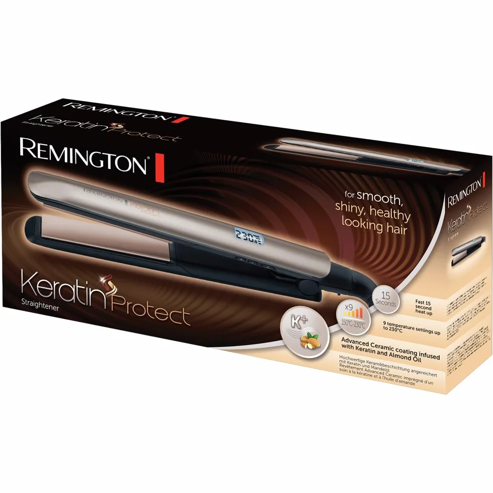 Remington Plancha de Pelo Keratin Protect Cerámica 230°C Digital Marrón S8540