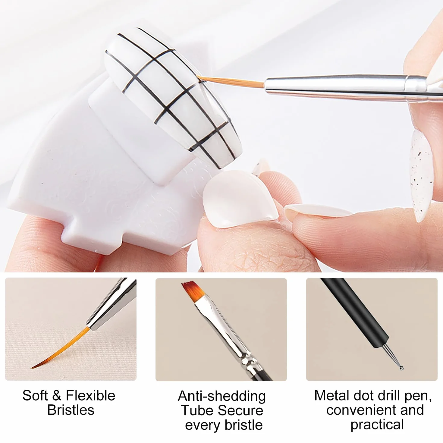 Plumas de Arte de Uñas, Herramientas de Doble Punta, Nail Dotting Manicure Tools para Diseño de Uñas en Gel