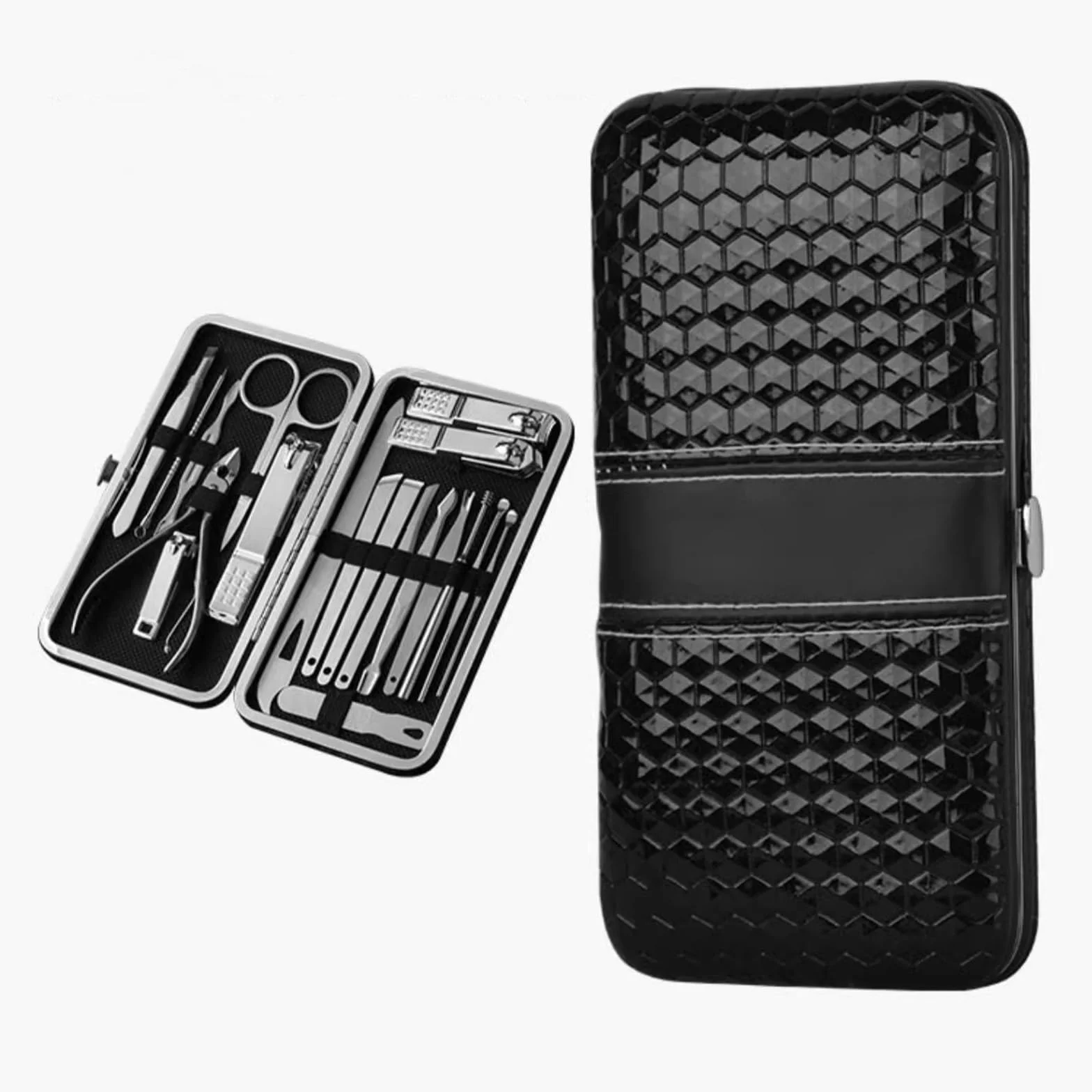 Juego de cortaúñas Juego de manicura Kit de pedicura profesional cortaúñas, 19 piezas Herramientas de cuidado de uñas de acero inoxidable Kit de aseo con estuche de cuero de viaje for hombres y mujere