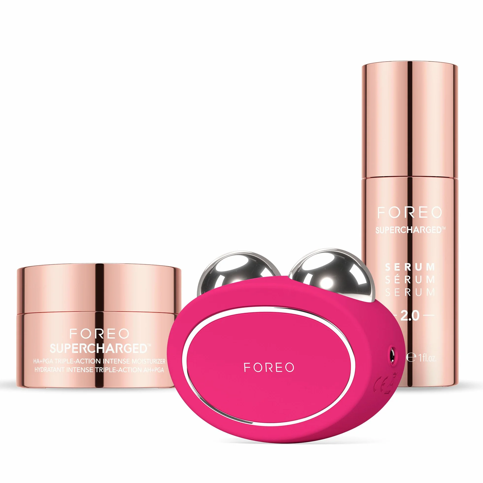 FOREO BEAR 2 Masajeador facial reafirmante microcorrientes + SÉRUM SUPERCHARGED 2.0 30 ml + Crema HA+PGA 50 ml Skincare