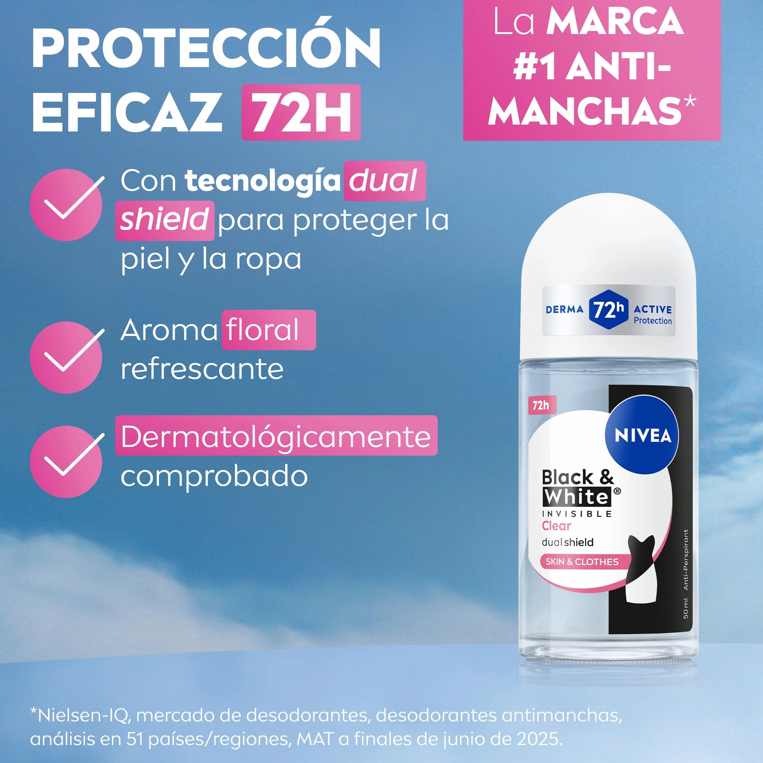 NIVEA Black & White Invisible Original Roll-on 6 x 50 ml Antitranspirante Desodorante
