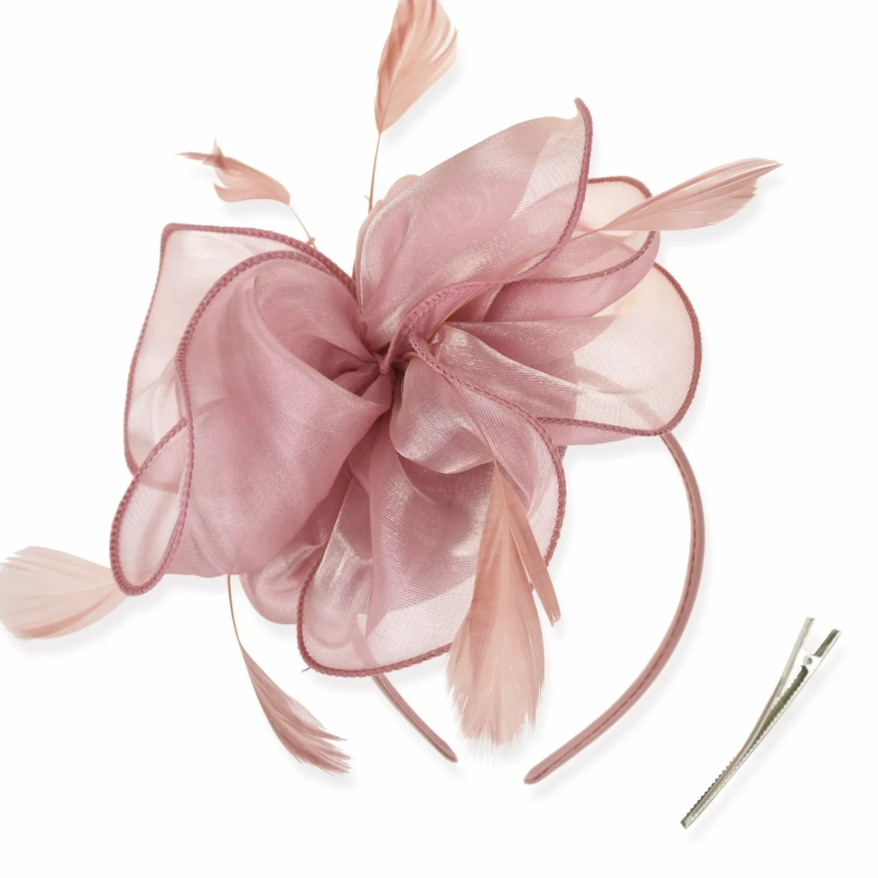 DRESHOW Fascinators Hat Cocktail Tea Party Headwear Organza Cintas Plumas Diadema Clip