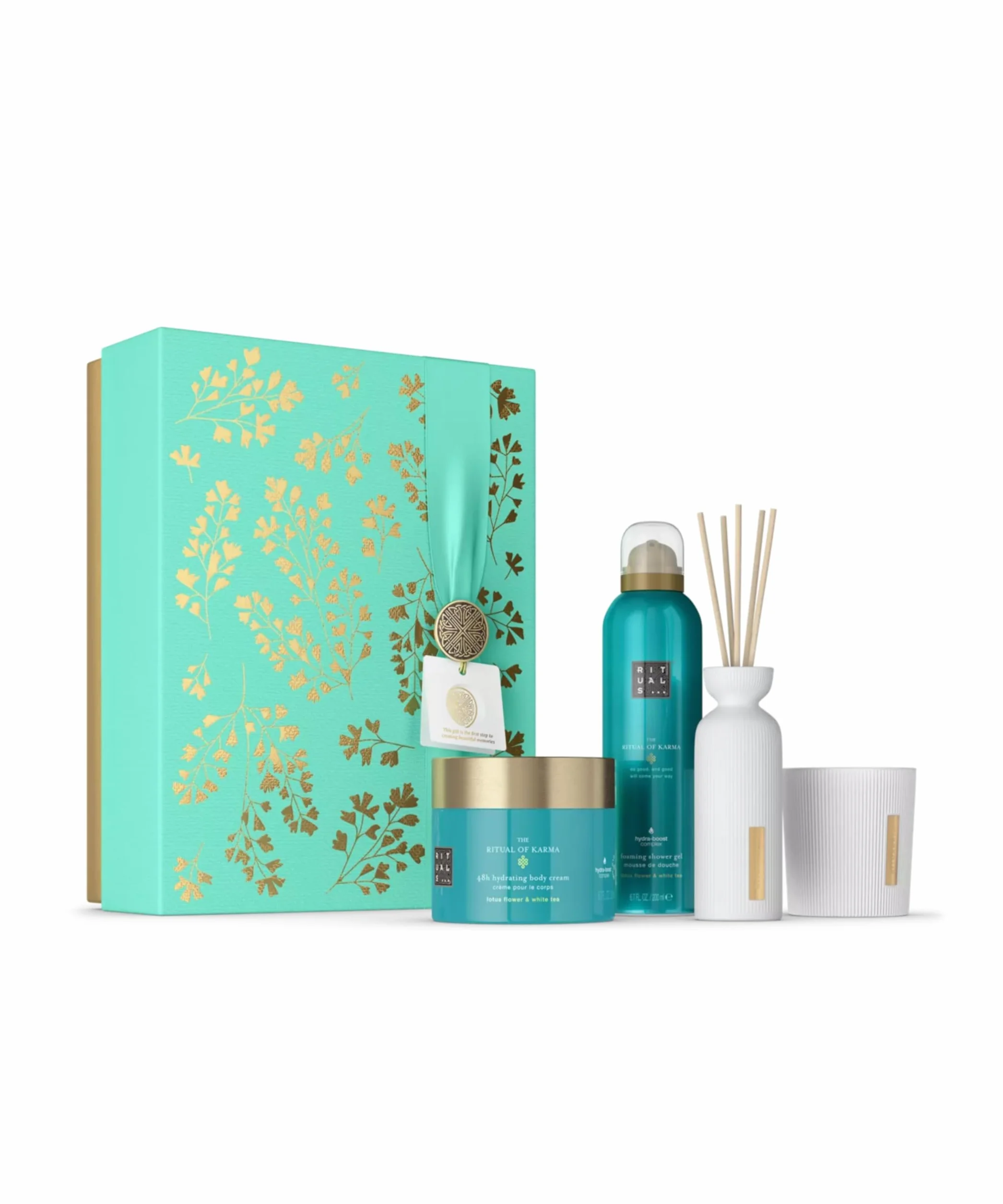 RITUALS Caja de regalo The Ritual of Karma, Large - Set de baño con productos para el cuidado de la piel con loto y té blanco - Propiedades nutritivas y reconfortantes