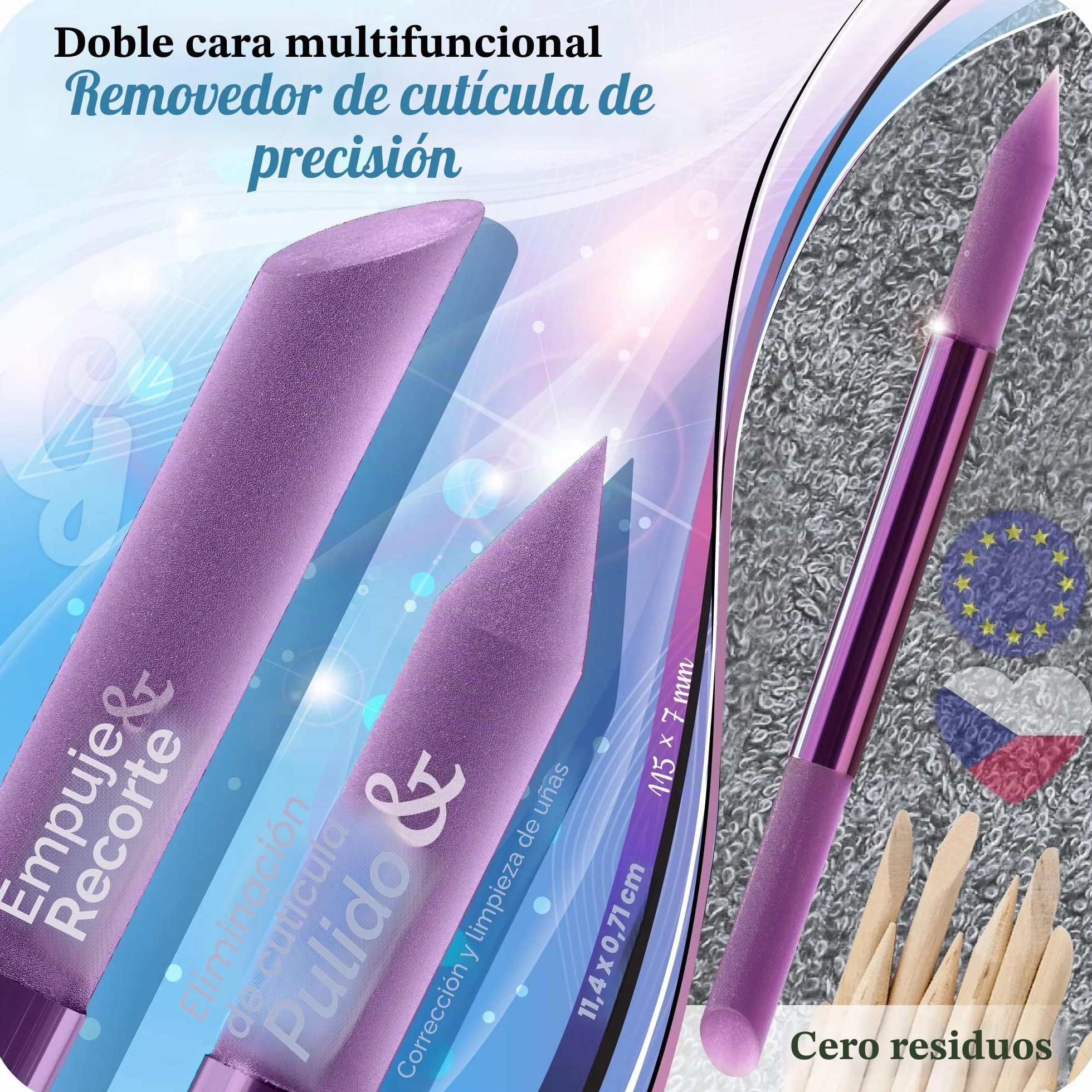 Gladzy Lima de Cristal Empujador de Cutículas Profesional, Eliminación de Precisión, Superficie Abrasiva Duradera