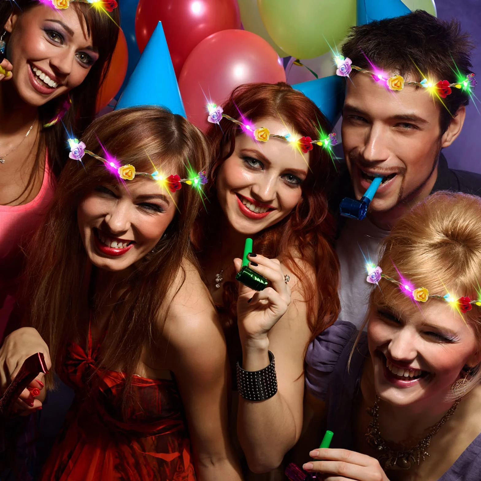 Diademas LED Intermitentes de Flores para Fiesta, Halloween, Navidad, Boda