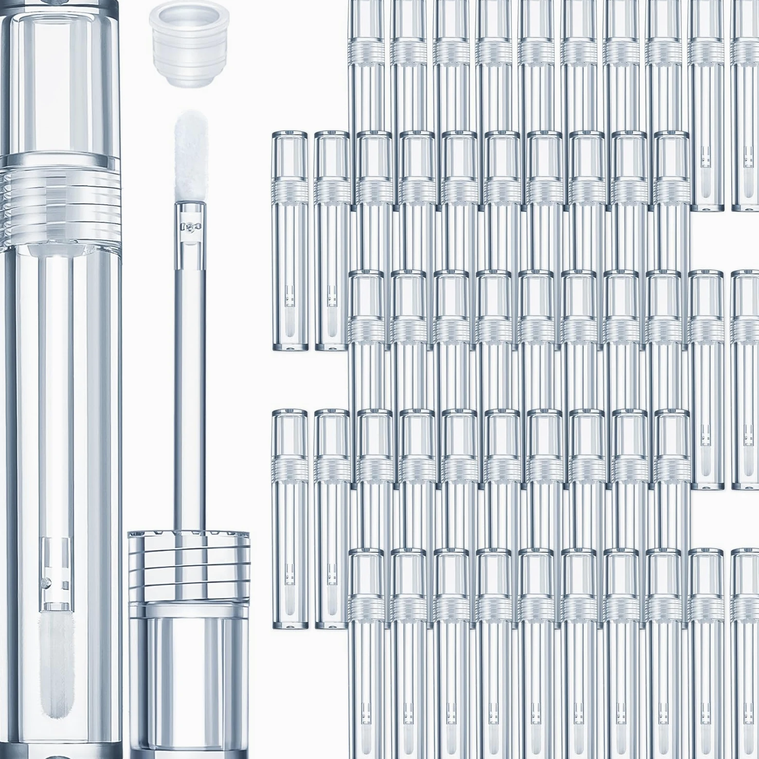Hsei 100 tubos vacíos para brillo de labios con varita, a granel, resistentes, transparentes, para bálsamo labial, tubos rellenables, con tapones de goma para viajes, cosméticos, bricolaje, maquillaje