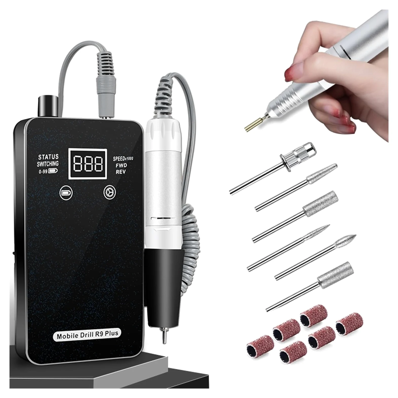Torno para Uñas, Taladro de uñas recargable portátil de 30000RPM, juego de lijadora de uñas, taladro de manicura eléctrico de alta velocidad for esculpir herramientas de salón