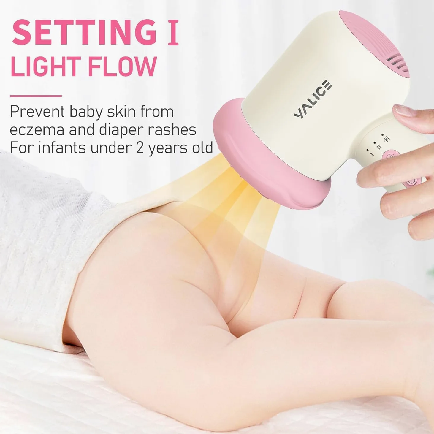 Secador de pelo inalámbrico para bebé, mini secador de pelo para niños, recargable, bajo ruido, calor suave para la piel de los glúteos del bebé con 3 ajustes de velocidad, 0-3 años de uso (rosa)