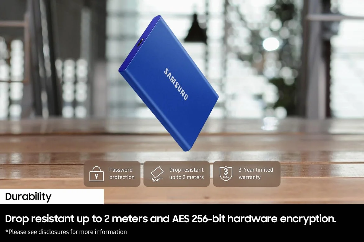 Samsung T7 Portable SSD 2 TB USB 3.2 Gen.2 External SSD Titanium Grey
