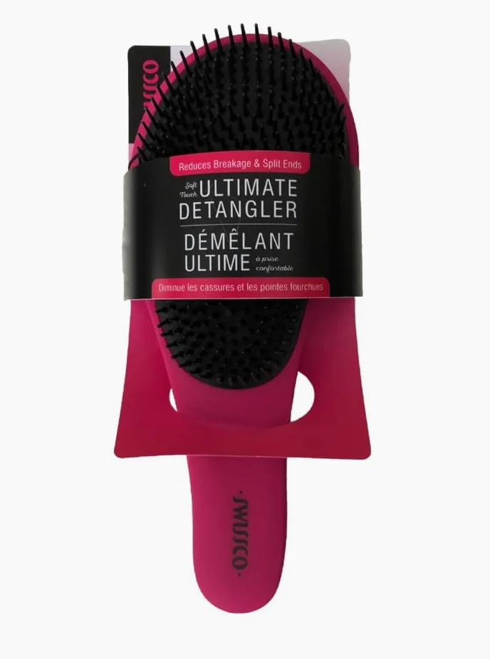 Swissco Cepillo desenredante suave al tacto para cabello natural, rizado, húmedo o seco (rosa oscuro)