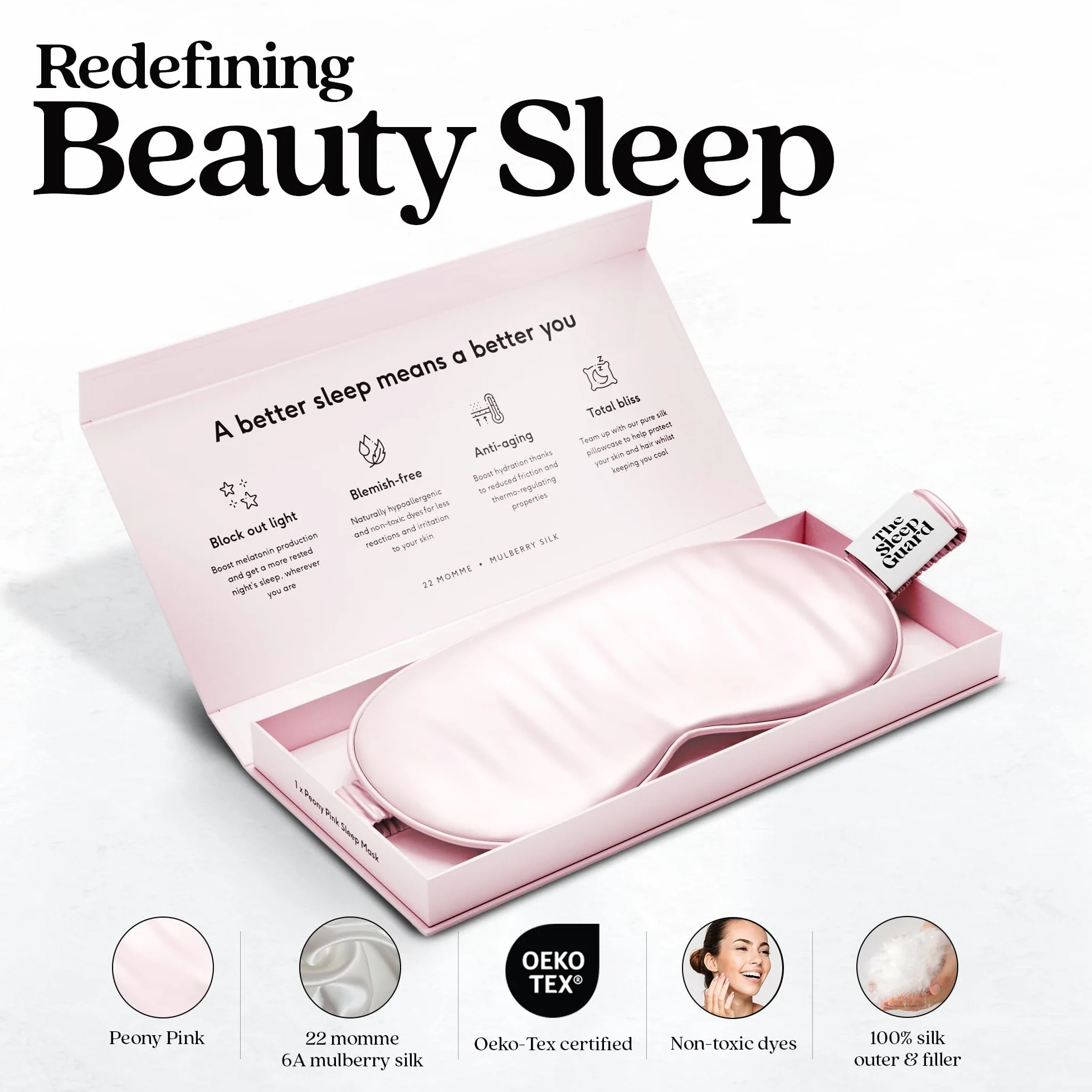 TheSleepGuard Antifaz para dormir de seda pura [100 % seda de morera 6A de 22 momme] Esenciales de viaje que bloquean la luz. Las mejores máscaras antienvejecimiento para dormir. Vendas para los ojos