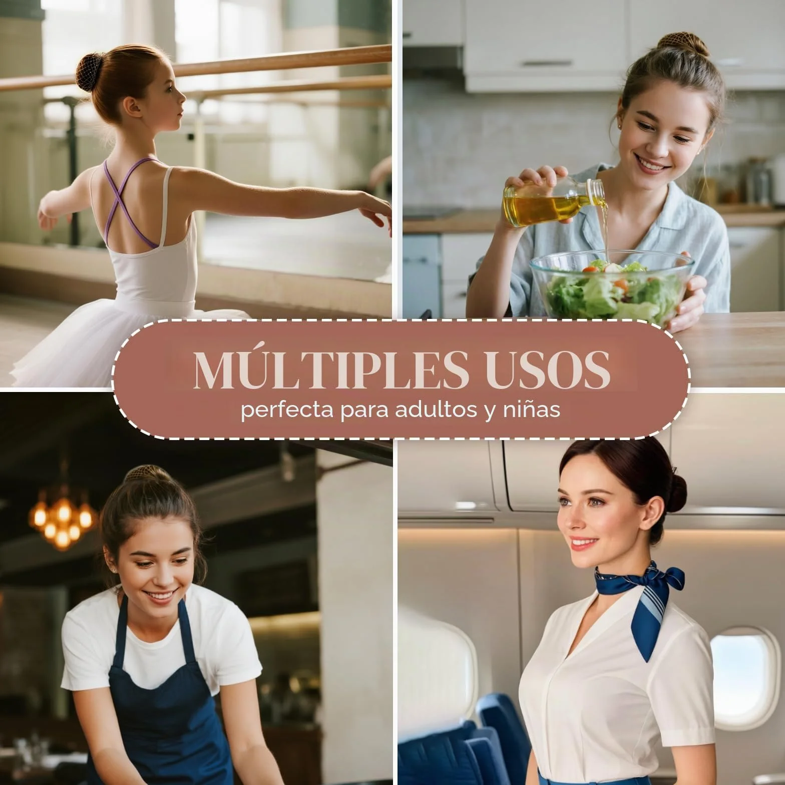 Mallas para el cabello para moños 20 piezas con horquillas en forma de U 50 cm/20 pulgadas para mujeres niñas bailarinas