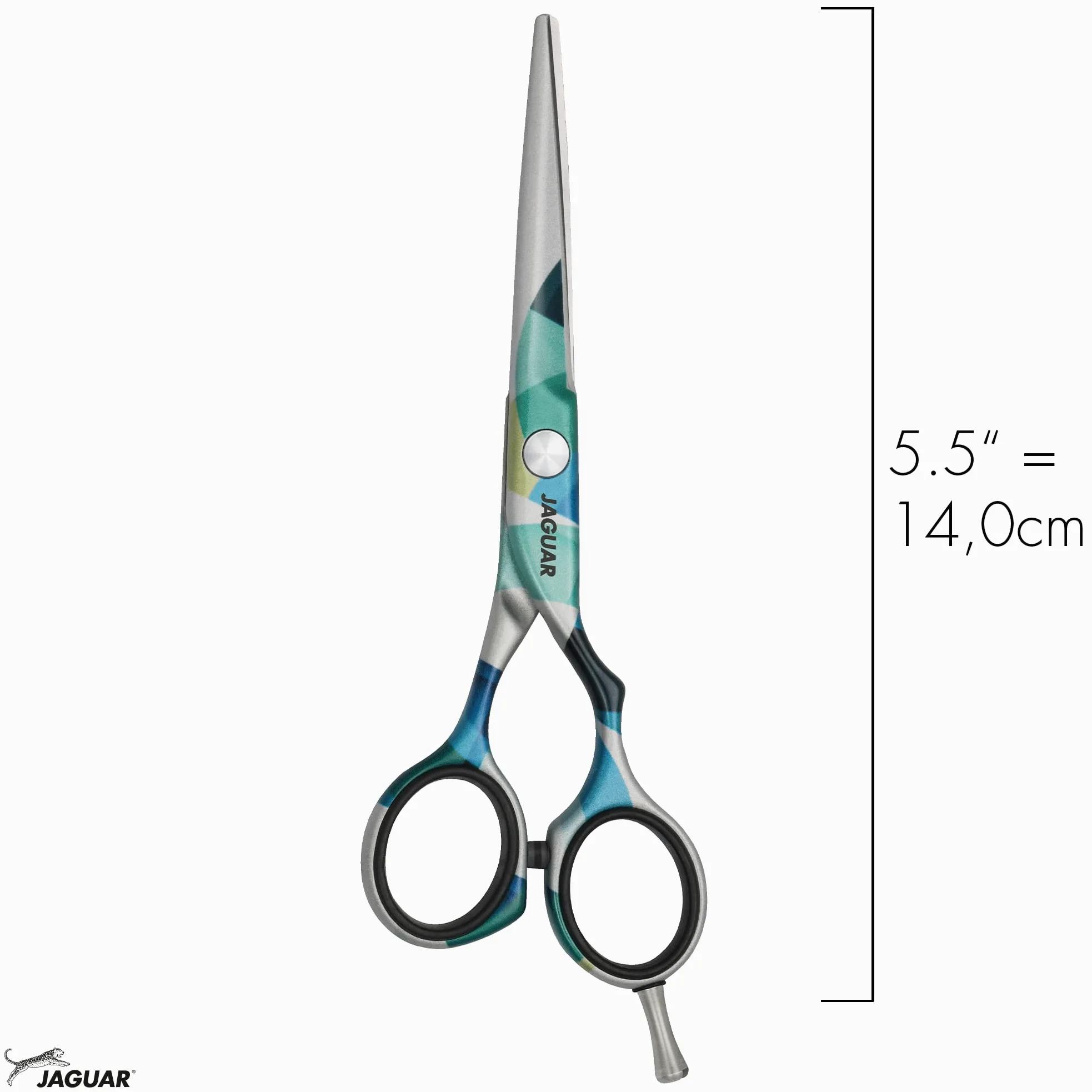 JAGUAR Tijeras para el pelo JaguART IN MOTION 5.5" | Tijeras de peluquería con diseño offset | aRecubrimiento antialérgico y resistente de alta tecnología con aspecto fotográfica | Made in Germany
