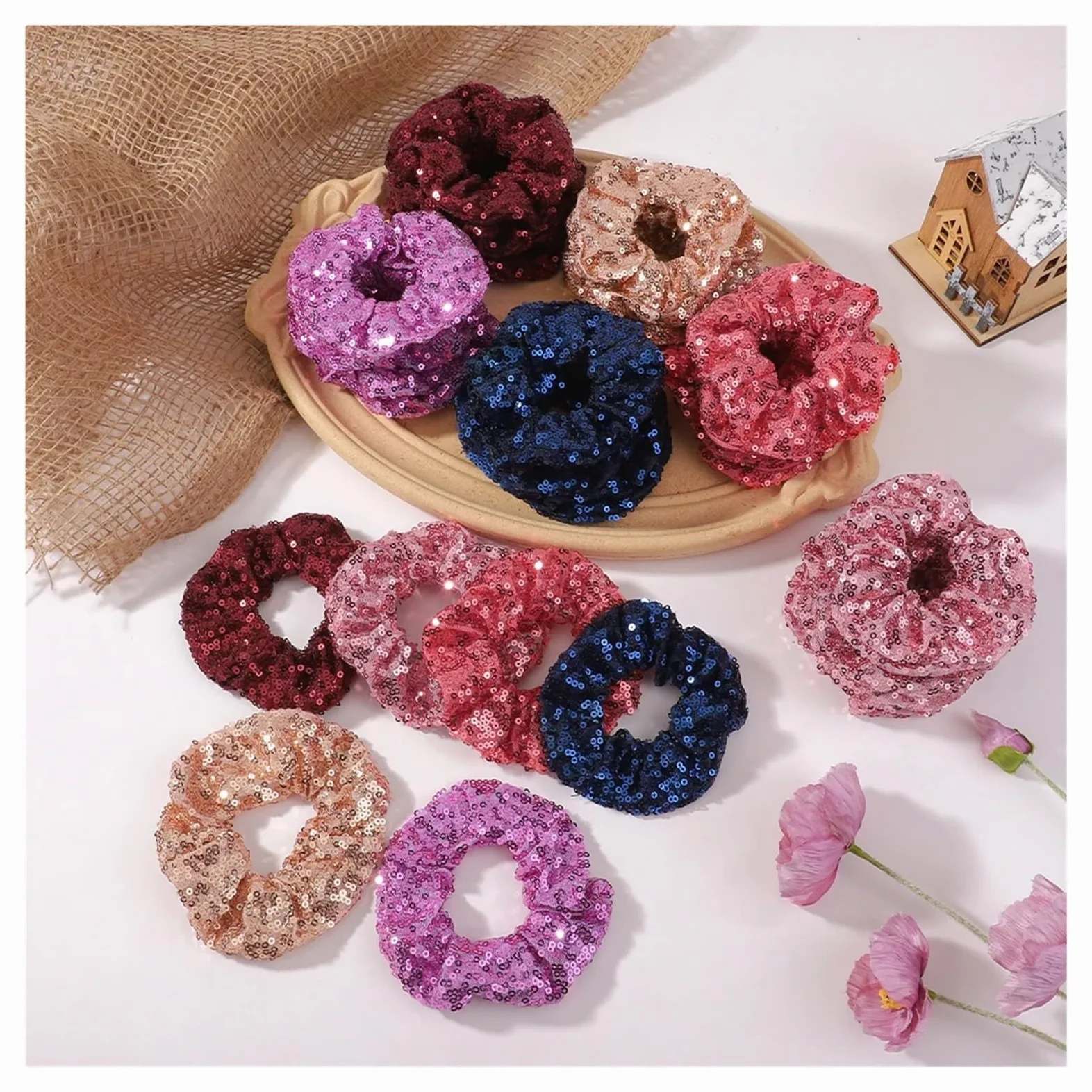 Juego de 180 coleteros con lentejuelas brillantes for el pelo, bandas elásticas 3,9 pulgadas for mujeres y niñas para Todo Tipo y Estilo de Cabello