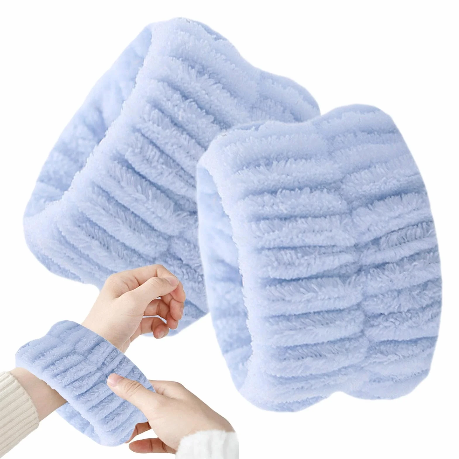 Pulseras de lavado facial, 2 bandas de microfibra absorbentes de lana de coral