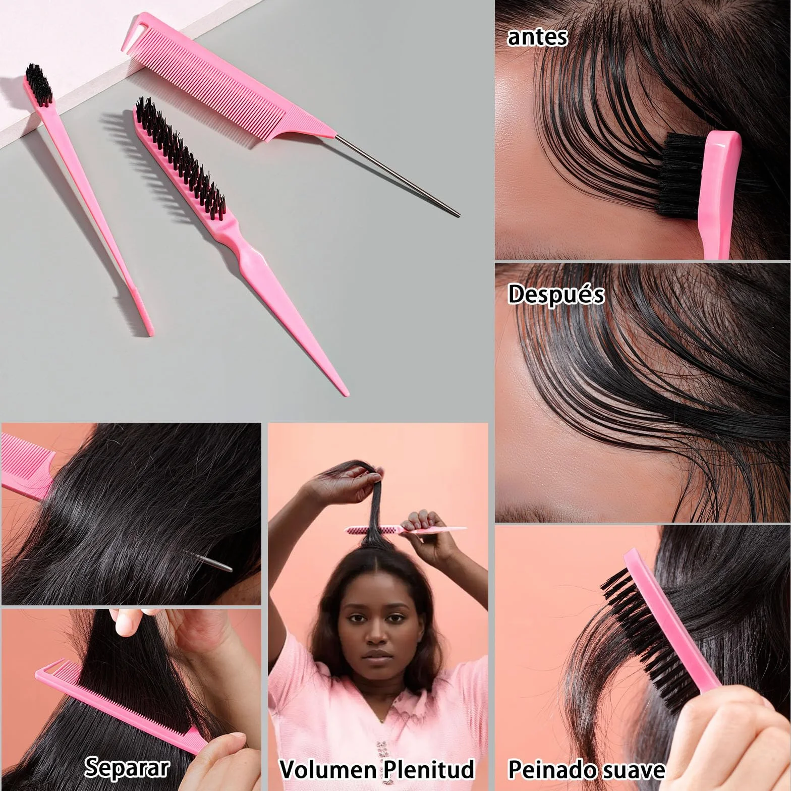 SWEET VIEW Cera para el cabello en barra y cepillo para alisar cabellos rebeldes, accesorio para mujeres, niñas y niños