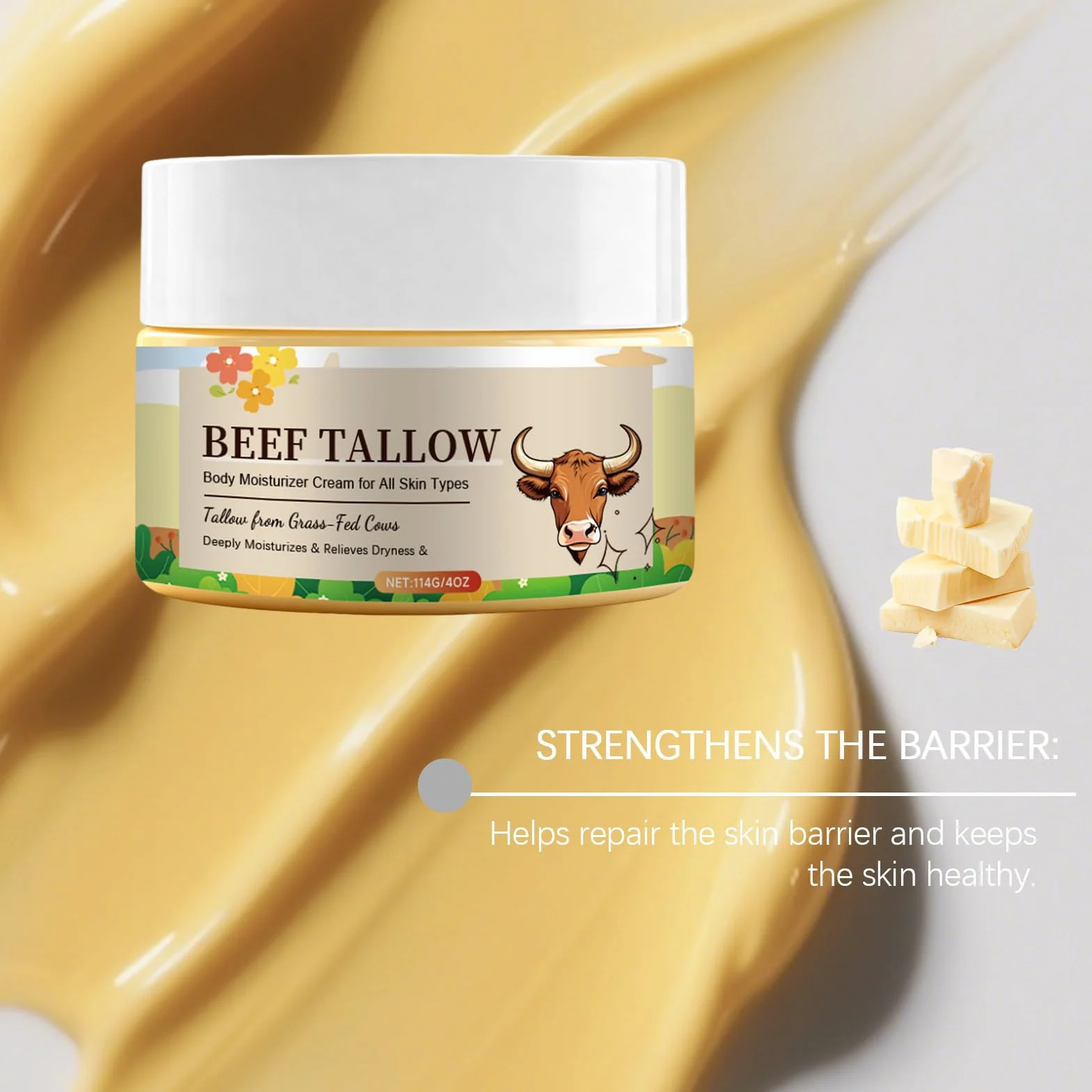 Beef Tallow & Miel Crema, Crema Hidratante de Sebo para Cara y Cuerpo, Hidratación Profunda para Piel Seca y Sensible, Bálsamo de Absorción Rápida, Piel Suave y Lisa (8pc)