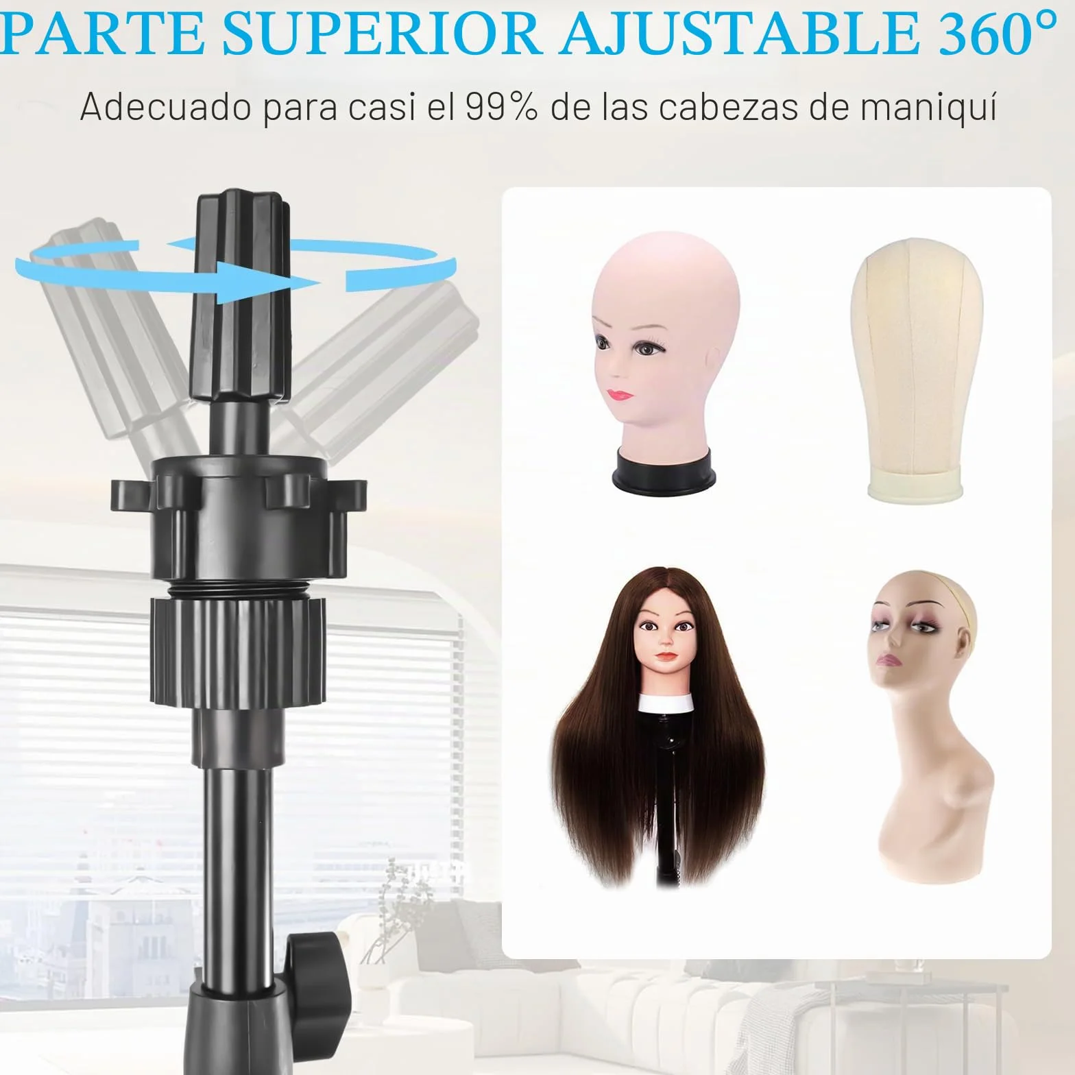 Soporte Para Pelucas Y Cabezas De Maniquí Con Bolsa De Transporte, Trípode Ajustable 50-160cm, Negro