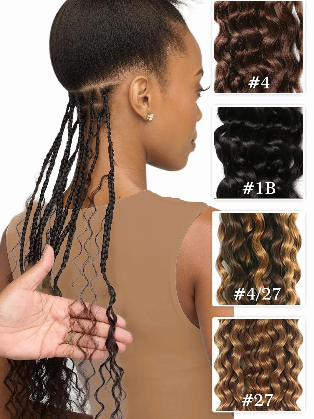 Cabello humano natural ondulado profundo 4/27 35 cm 50 g para trenzas boho sin trenza