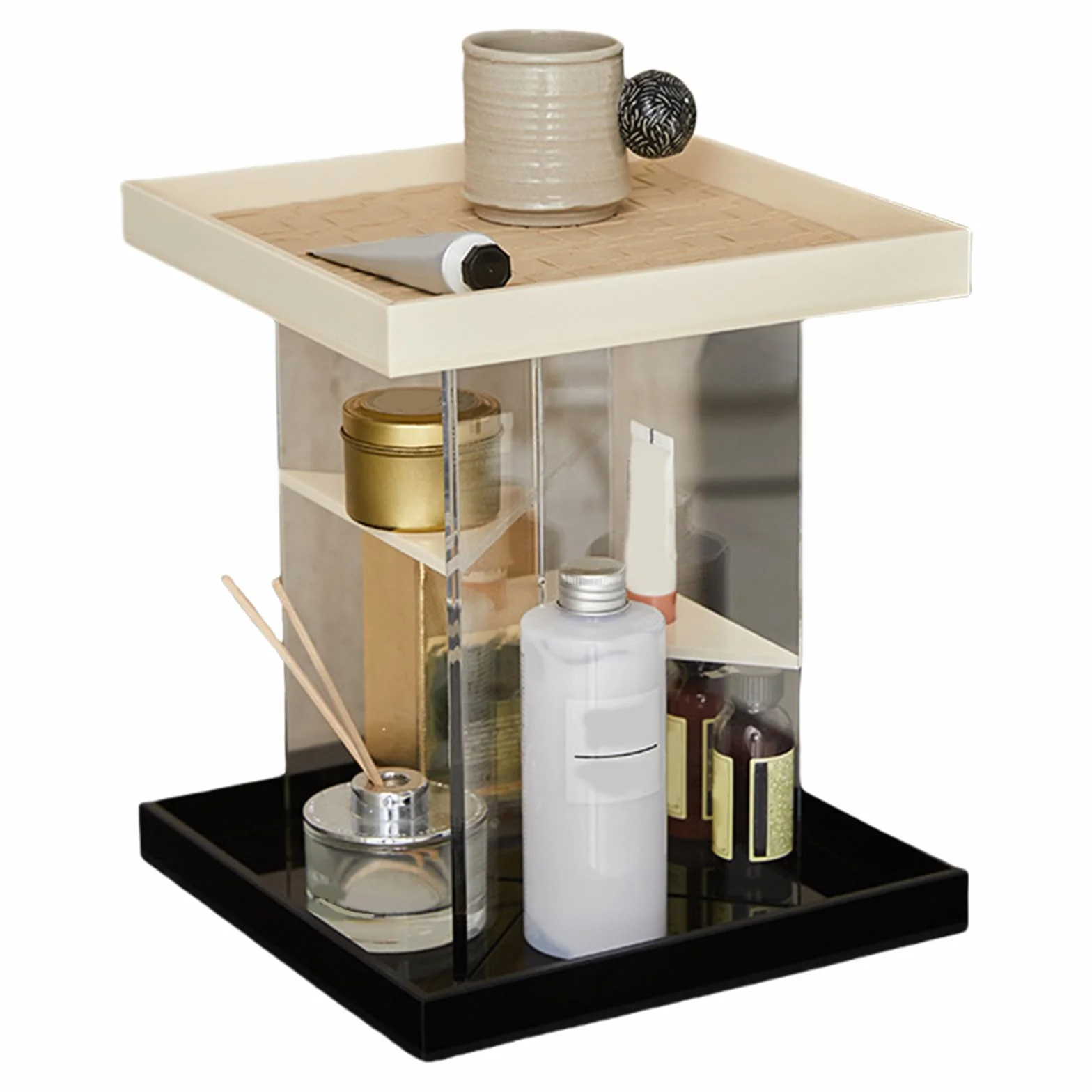Organizador de maquillaje acrílico giratorio de 360 grados para un almacenamiento eficiente y fácil acceso en el dormitorio o el baño