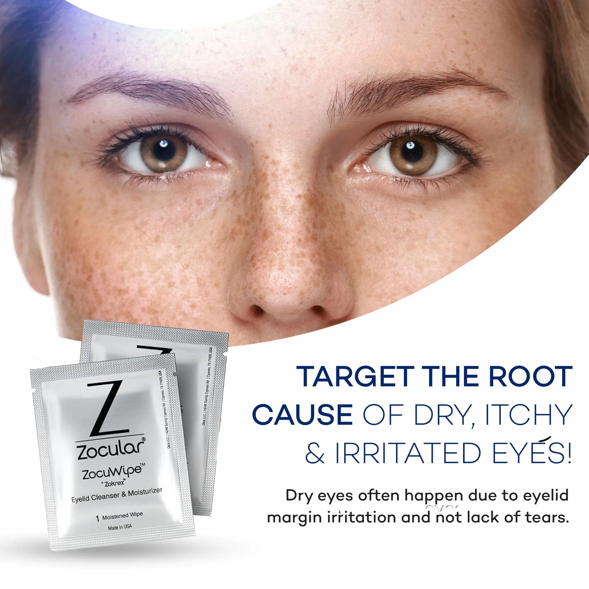 Zocular ZocuWipe - Toallitas limpiadoras de párpados con complejo de okra natural, limpiador diario suave de párpados y almohadillas hidratantes, desmaquillante y toallitas higiénicas para los ojos