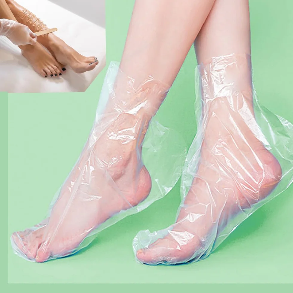 Calcetines de Baño de Parafina 100 Piezas, Bolsas de Pedicura Plástico Transparente para SPA Cuidado de Pies