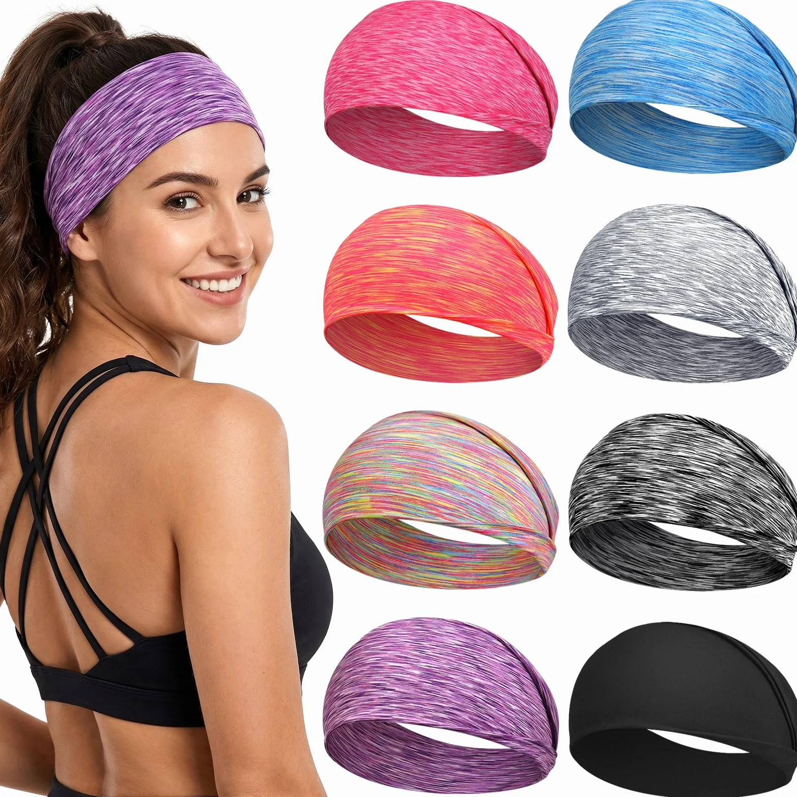 Diademas para Mujer, 8 Piezas Cinta Pelo Deportiva, Turbantes Elásticos Multicolor
