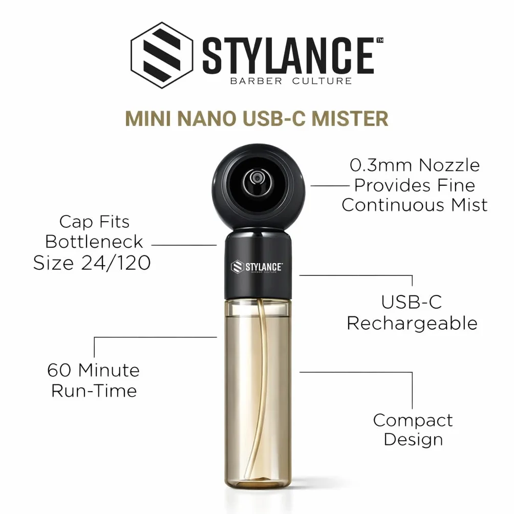 Barbería Botella eléctrica pulverizador profesional recargable niebla fina nano atomizador continuo mate negro