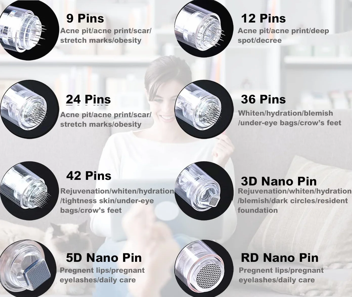 Micro Agujas Sin dolor para Dermapen Antienvejecimiento Arrugas Rejuvenecimiento de la piel (12 Pin) 10 pcs