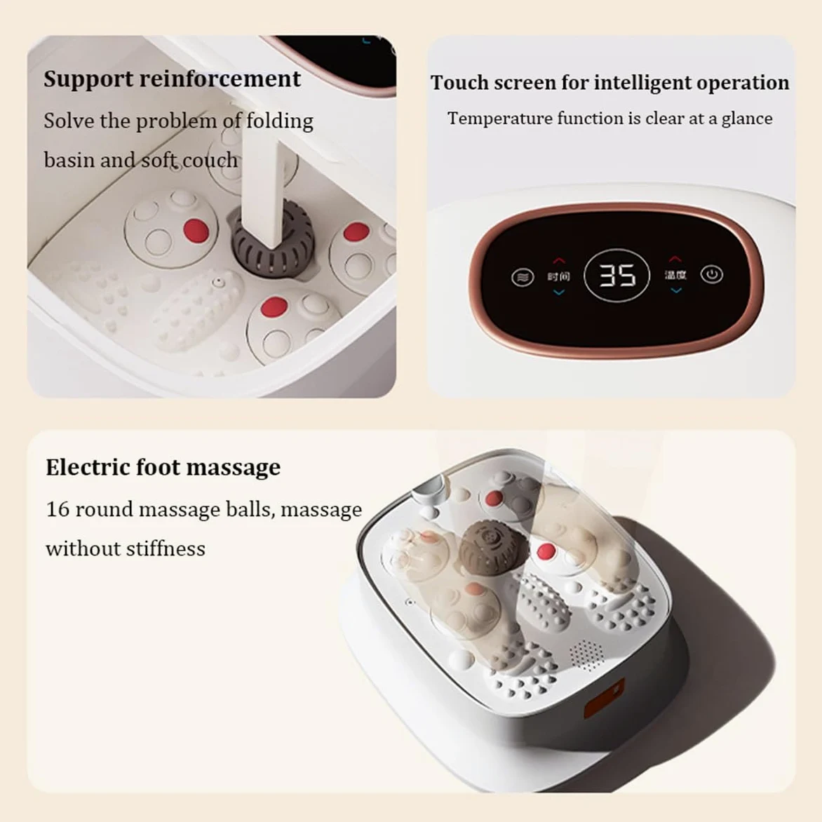 Spa para pies, Baño de pies，Masajeador de pies，Bañera Spa Masajeador Para Pies, con masaje y calefacción，con calentador y control de temperatura, para Relajar los Pies Cansados(Gray)
