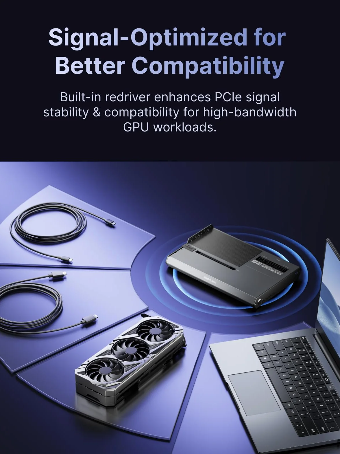 MINISFORUM DEG2 Thunderbolt 5 80Gbps 140W Base de expansión OCuLink eGPU PCIe x16 M.2 NVMe ATX/SFX