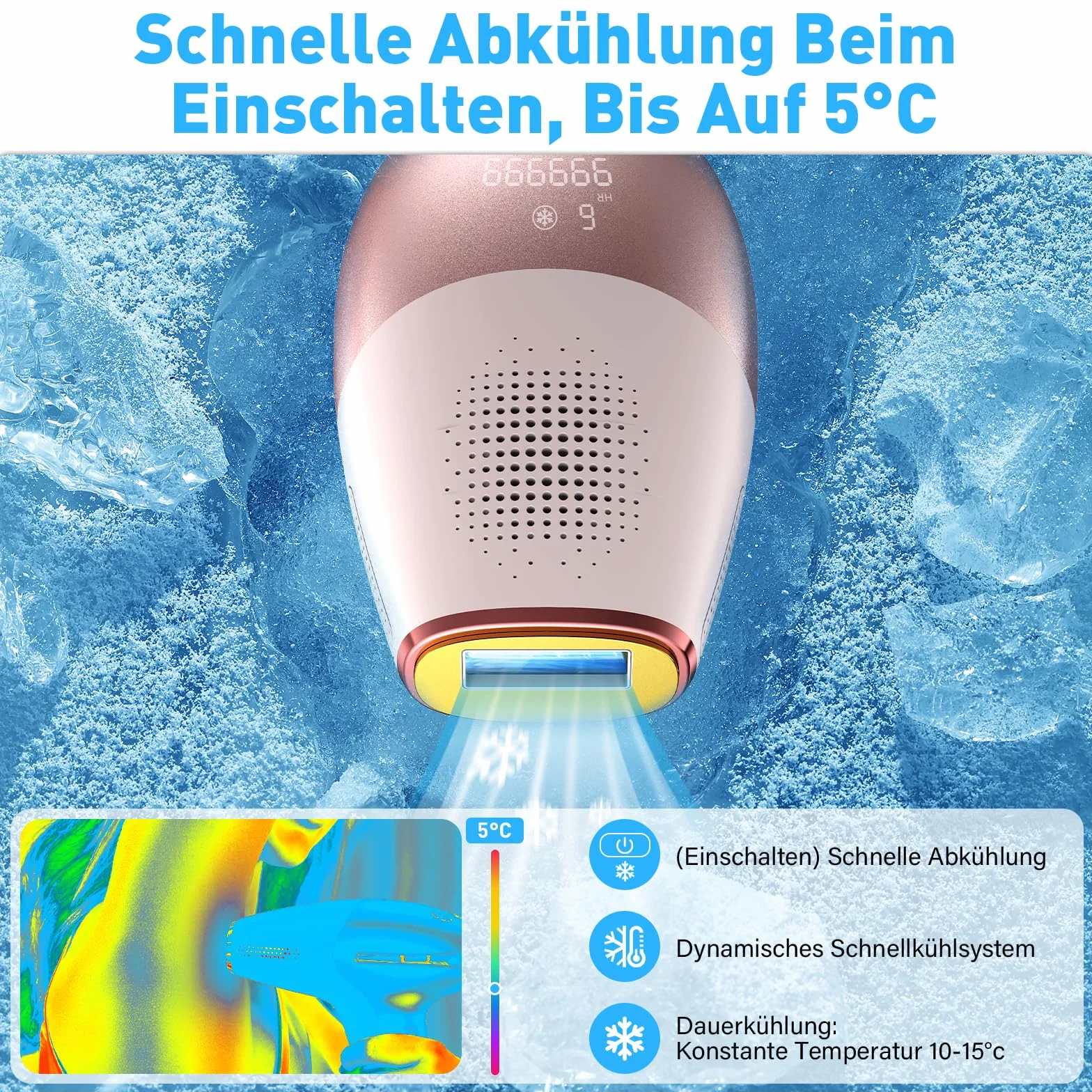 ASONINE Depiladora Laser IPL con Refrigeración, 600NM-1200NM Luz Pulsada, 9 Niveles de Energía, Indolora para Todo el Cuerpo