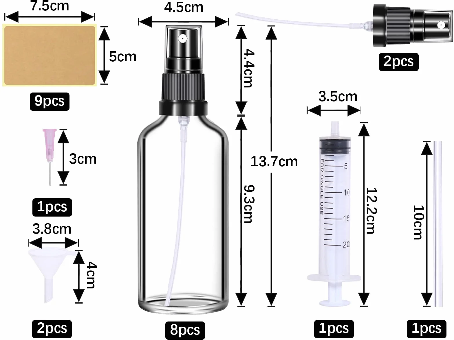 Spray Pulverizador 100ml Cristal Transparente Vacio Portatil 8pcs