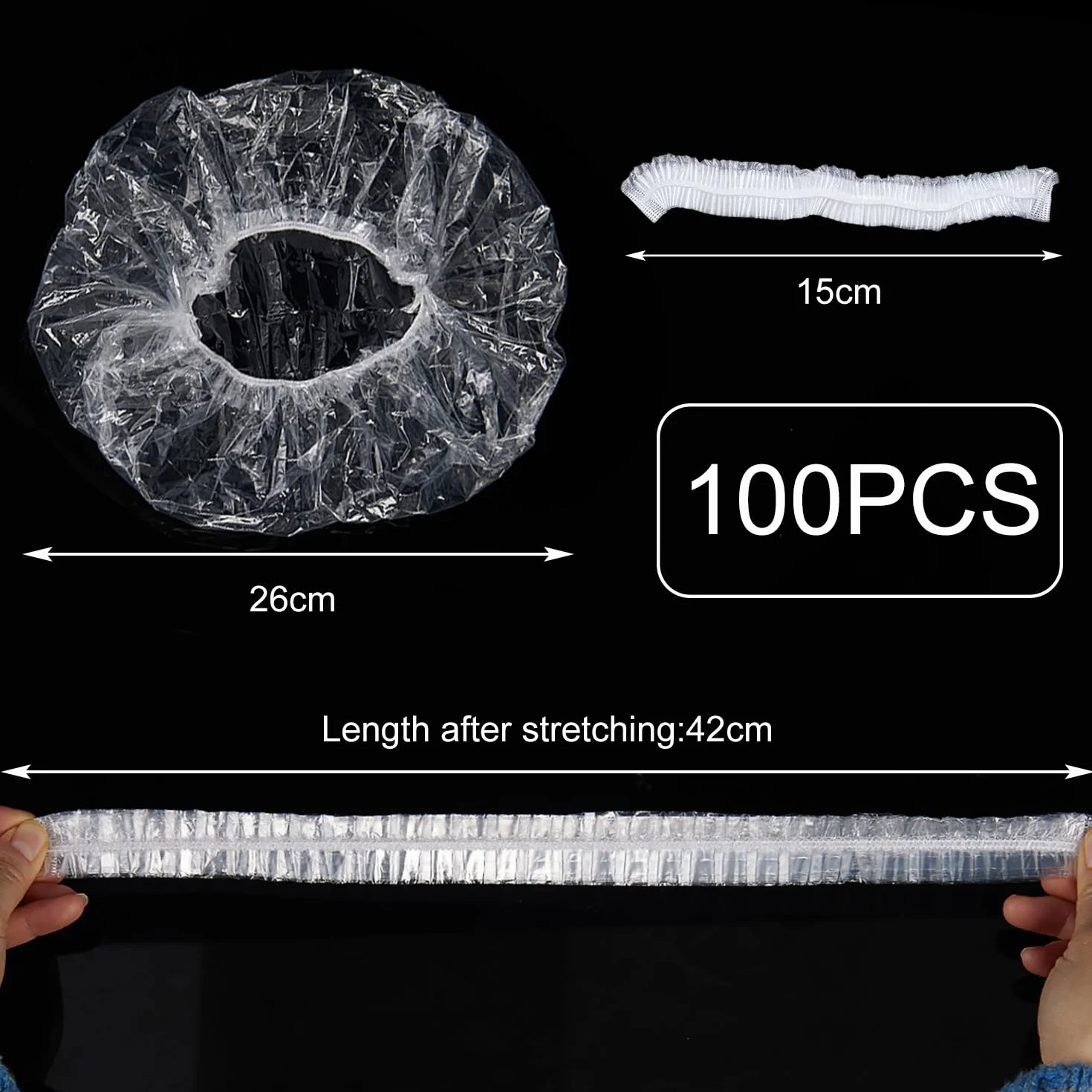 Gorros de Ducha Desechables Impermeables Transparentes 42cm para Hogar Hotel Spa Peluquería