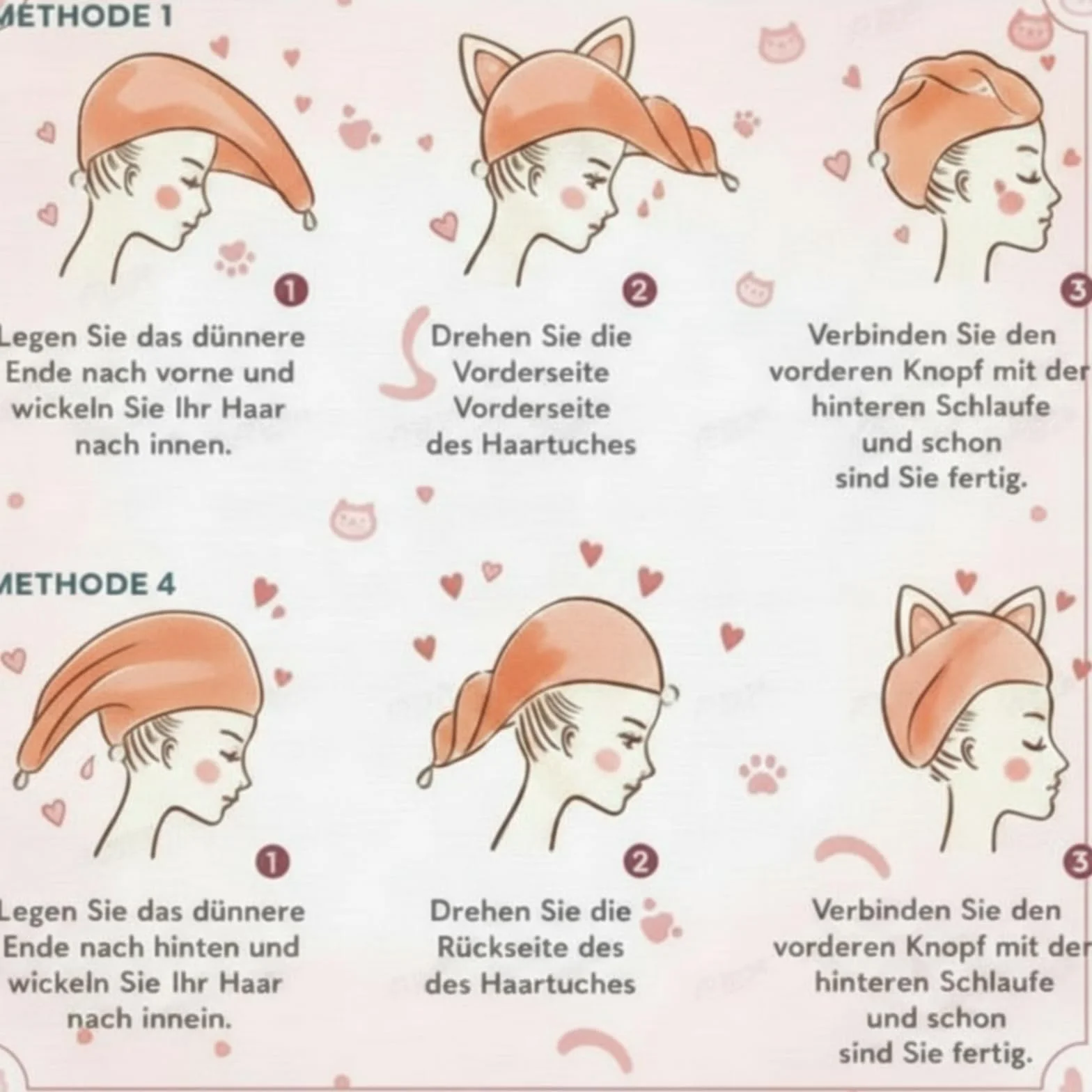 Tatuo Toalla de Microfibra para Cabello Turbante de Secado Rápido Absorbente Mujer Rosa Oscuro