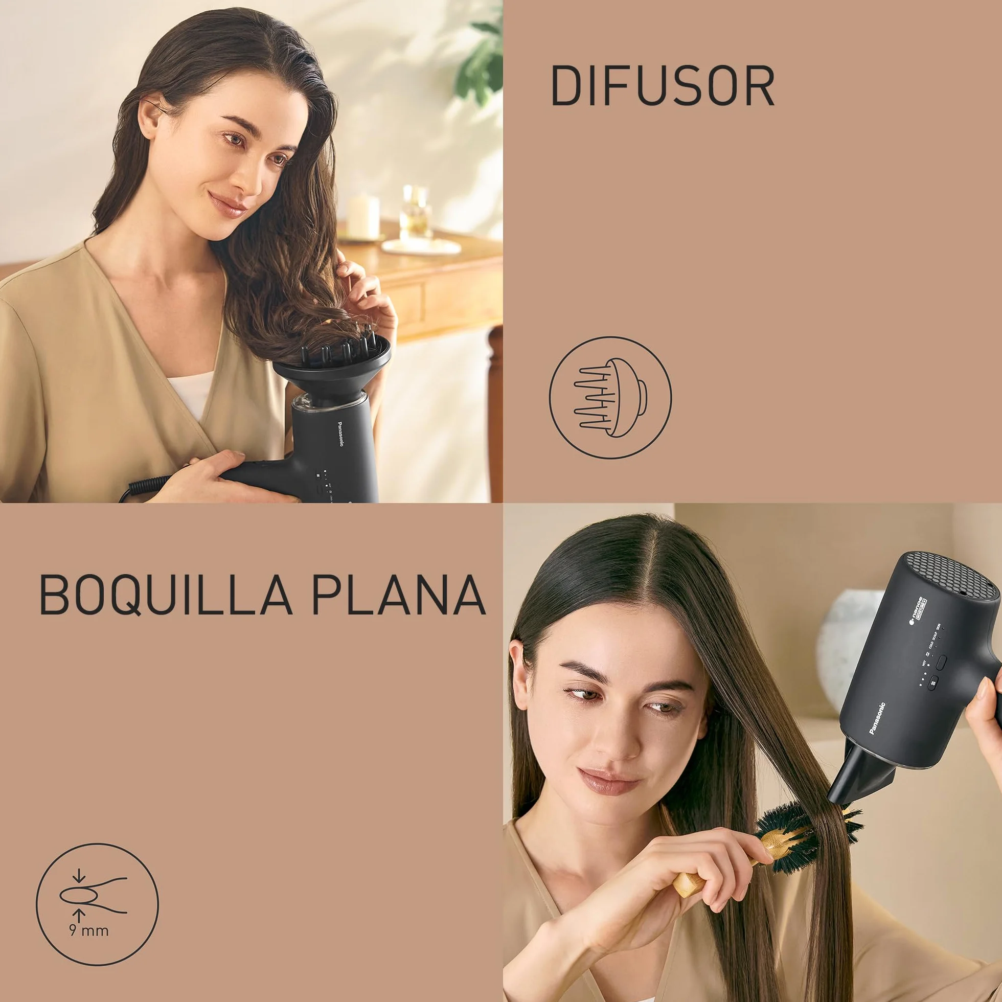 Panasonic EH-NA0J-N825 Nanoe MOISTURE+ y Secador de Cabello Mineral, if Desing Award, Detección Inteligente, Calor y Frío, Modos Cuidado de la Piel, Cuero Cabelludo y Puntas, 1600 W, Negro