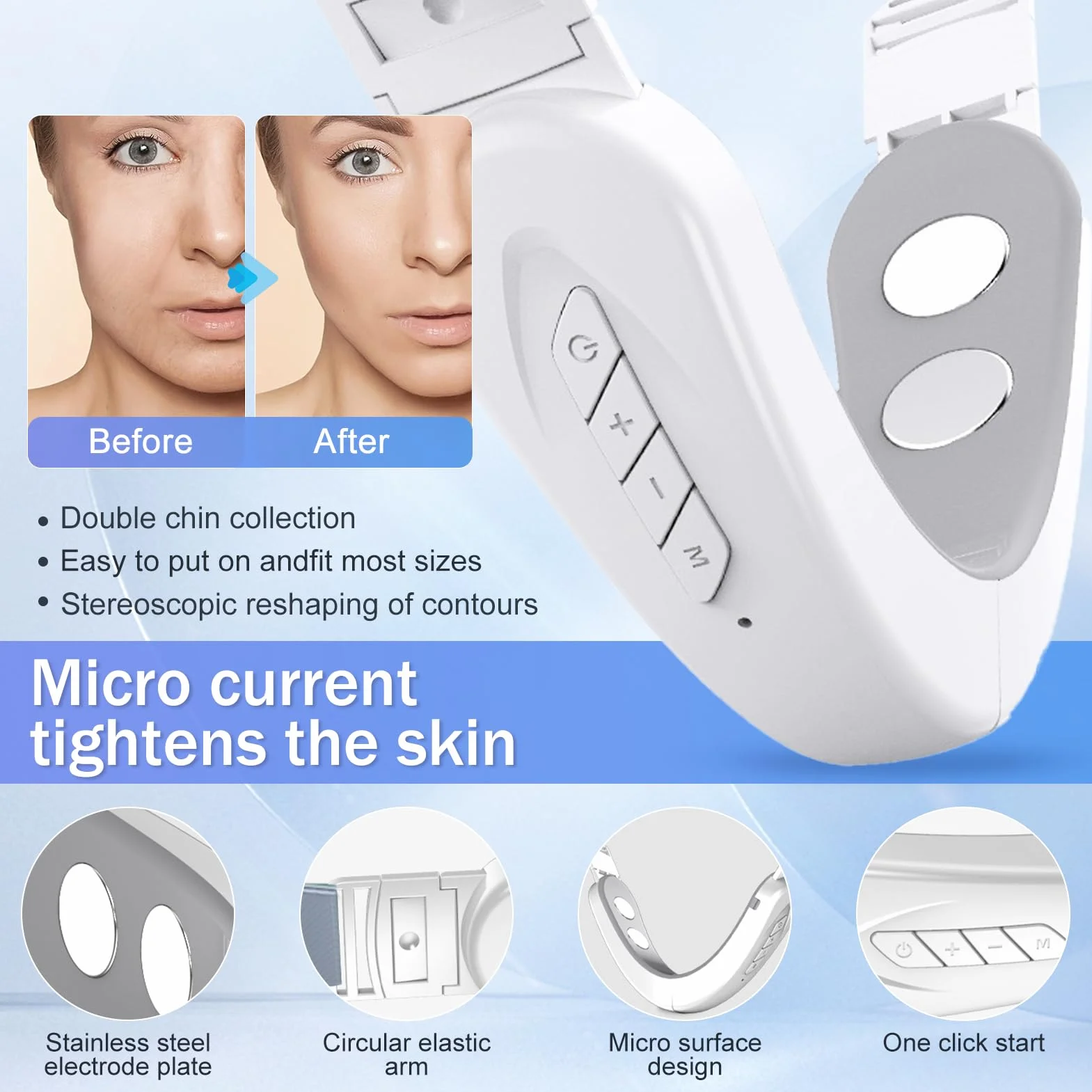 Reductor de Papada Lifting, EMS Masajeador Facial Eléctrico V Cuchillo de Belleza 6 Modos 12 Niveles